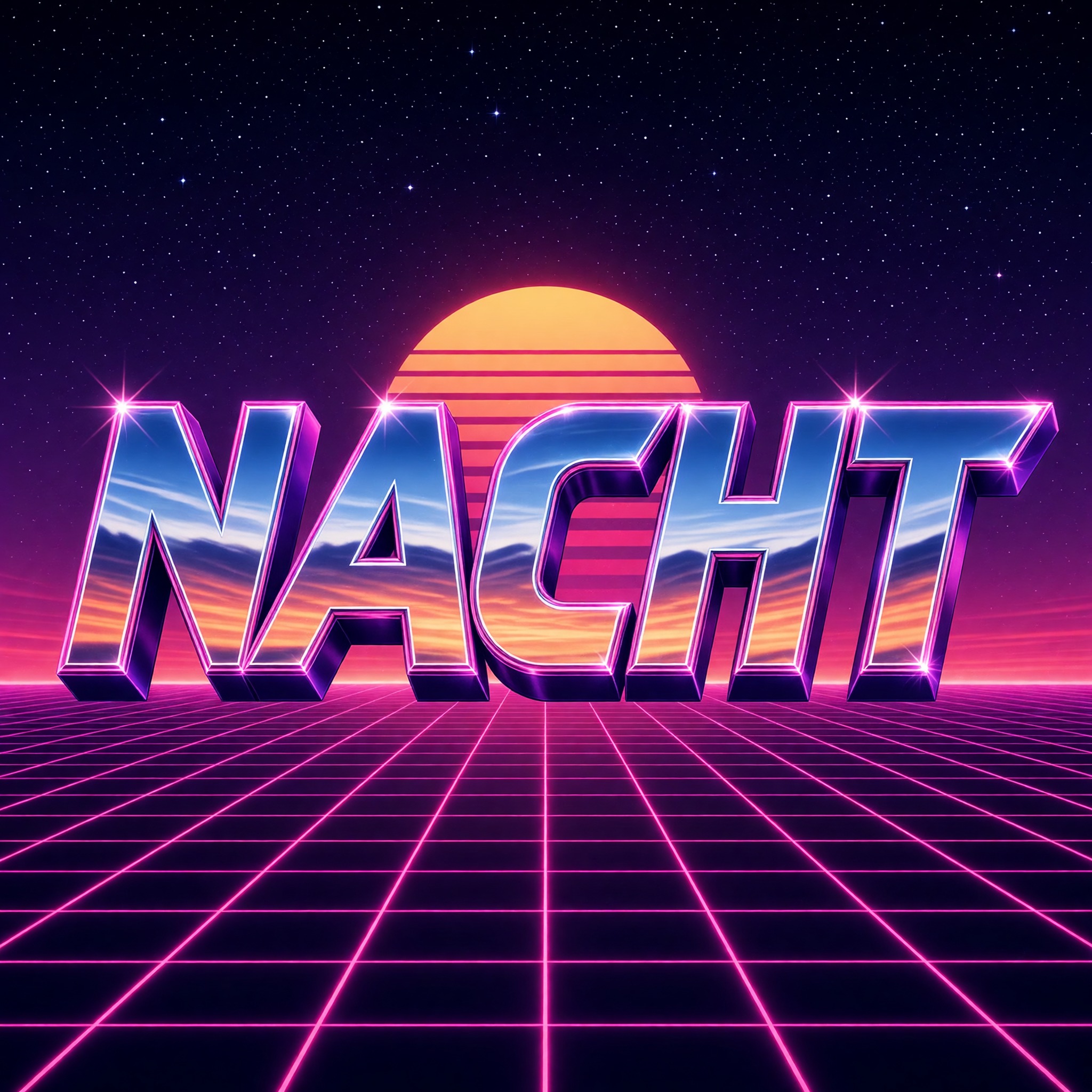 80er Schrift KI-Schrift, erstellt mit Grok Imagine: das Wort NACHT