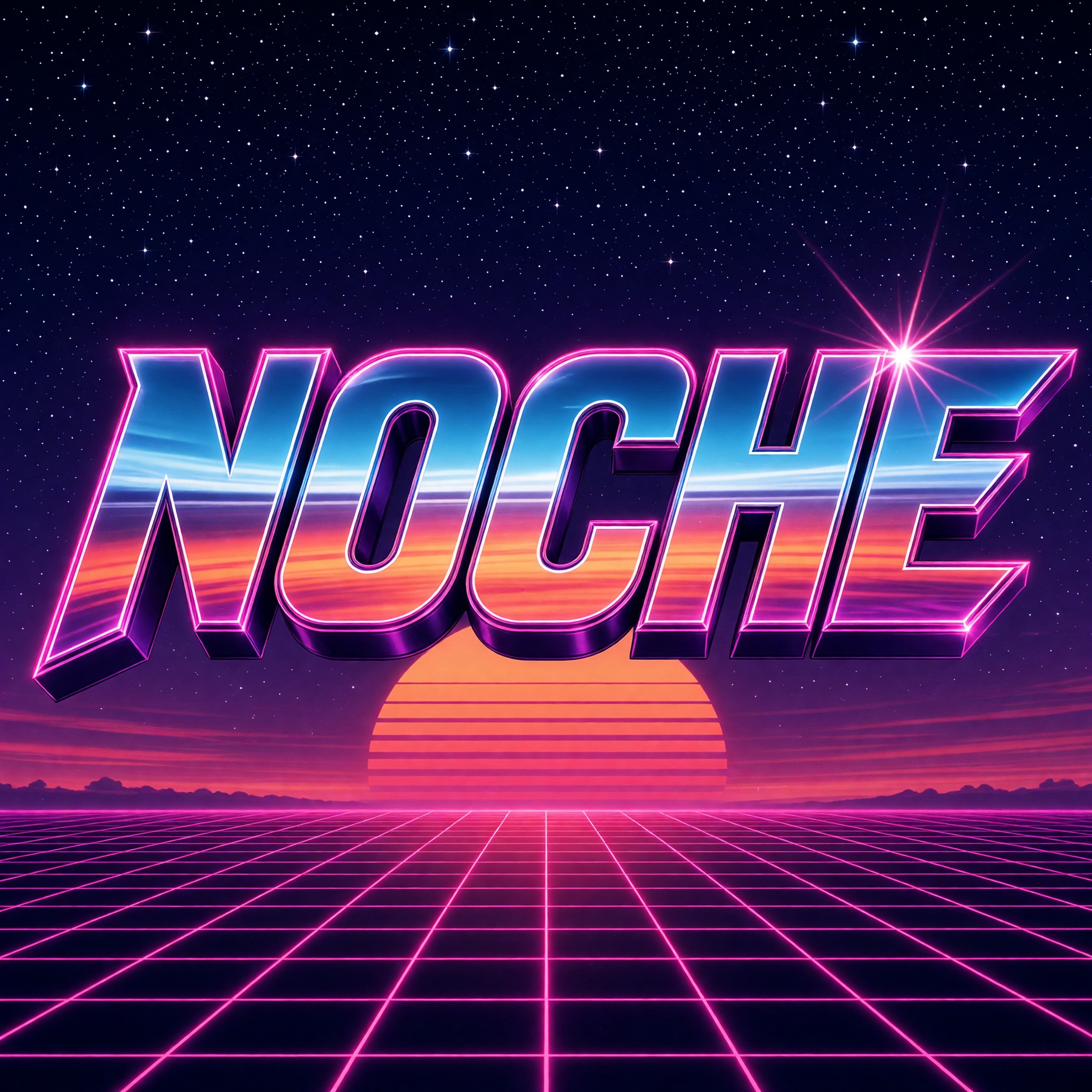 Fuente de IA Letra de los 80 generada con Grok Imagine: la palabra NOCHE