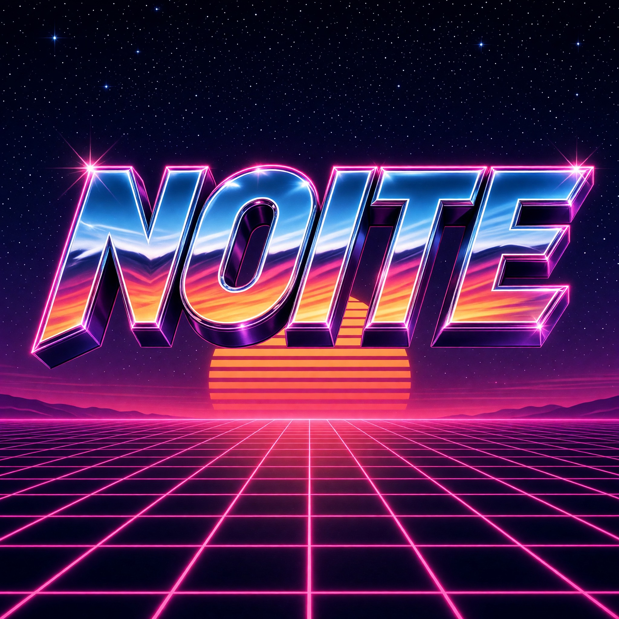Fonte de IA Fonte anos 80 gerada no Grok Imagine: a palavra NOITE