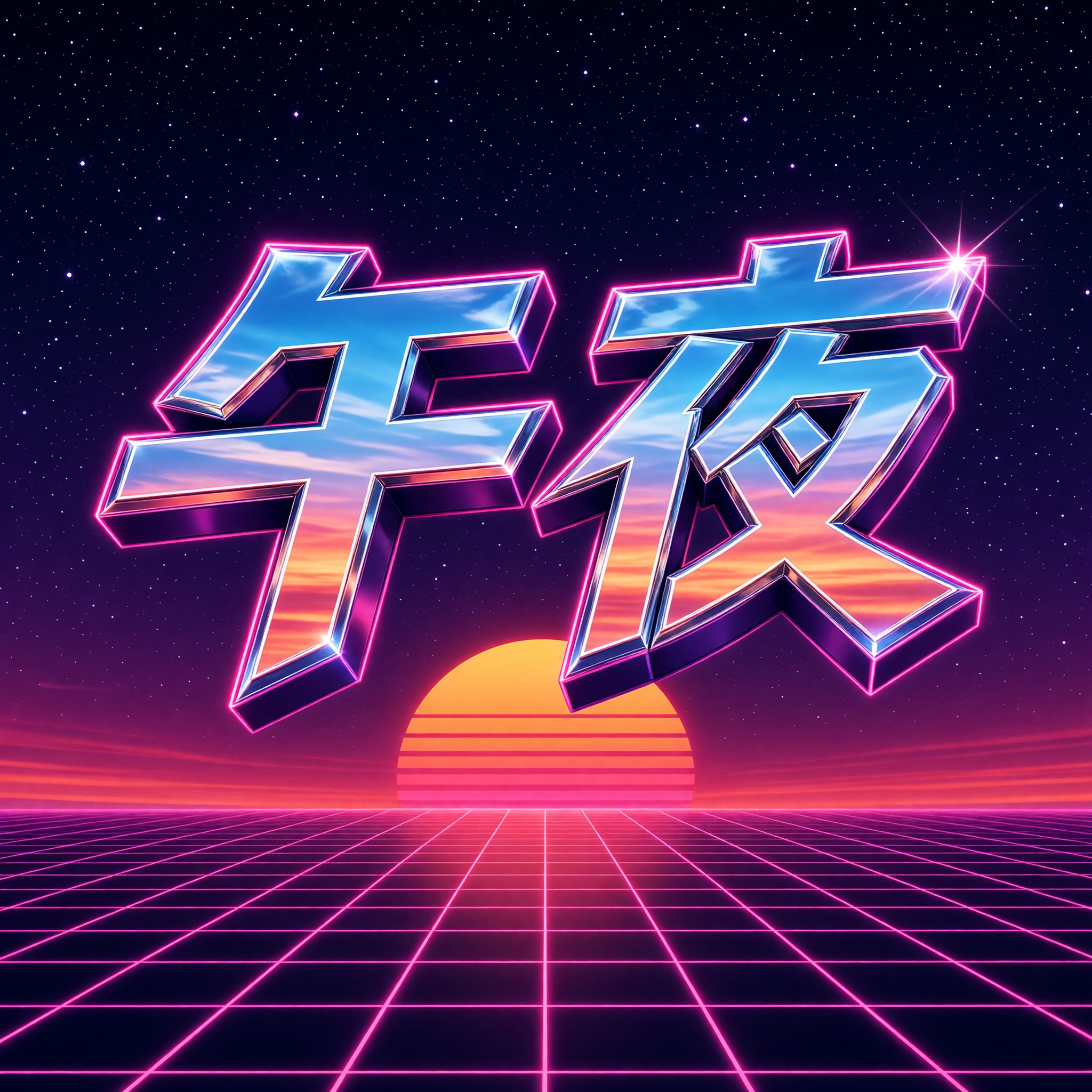 80年代复古字体 AI 字体在 Grok Imagine 上的生成结果：文字 午夜
