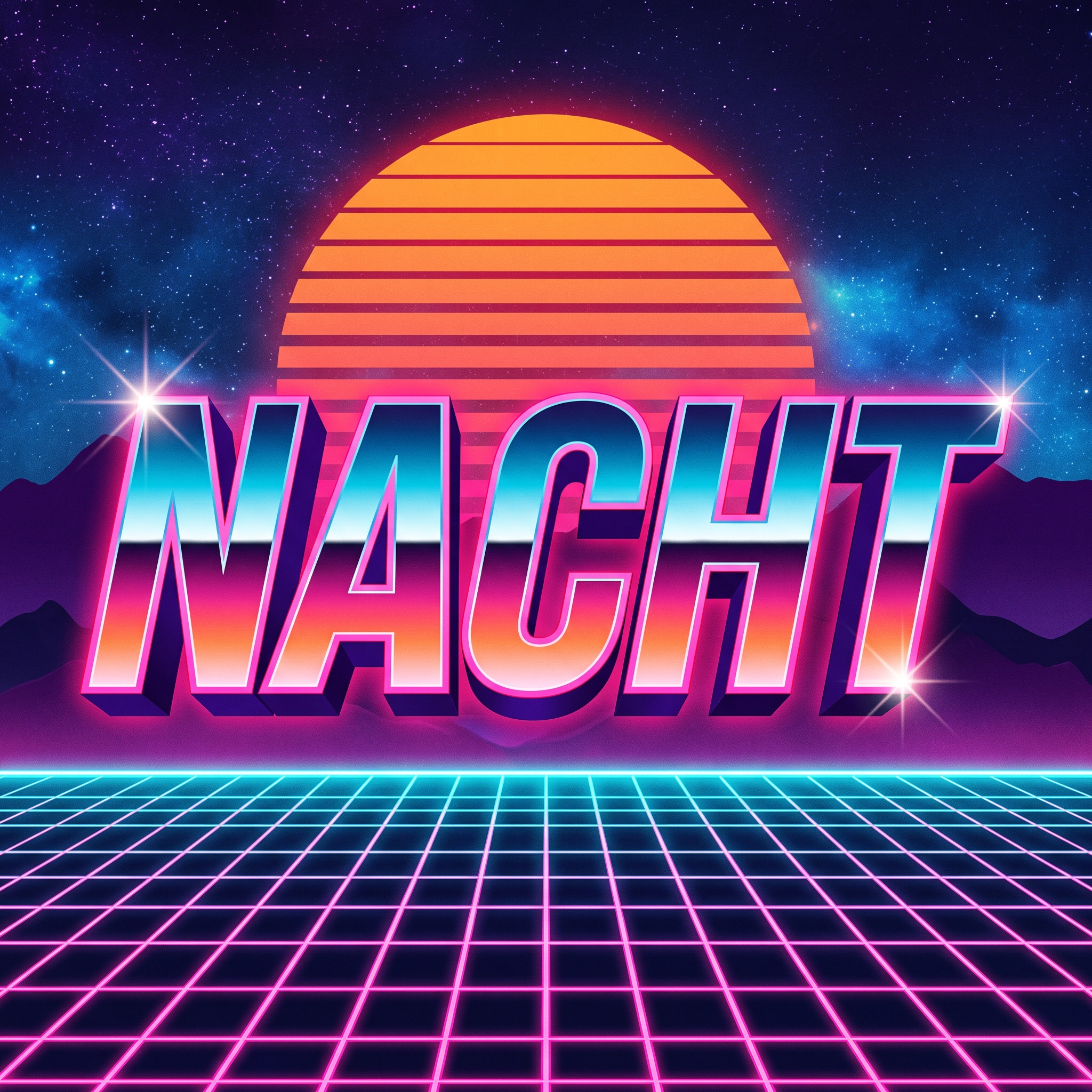 80er Schrift KI-Schrift, erstellt mit Nano Banana: das Wort NACHT