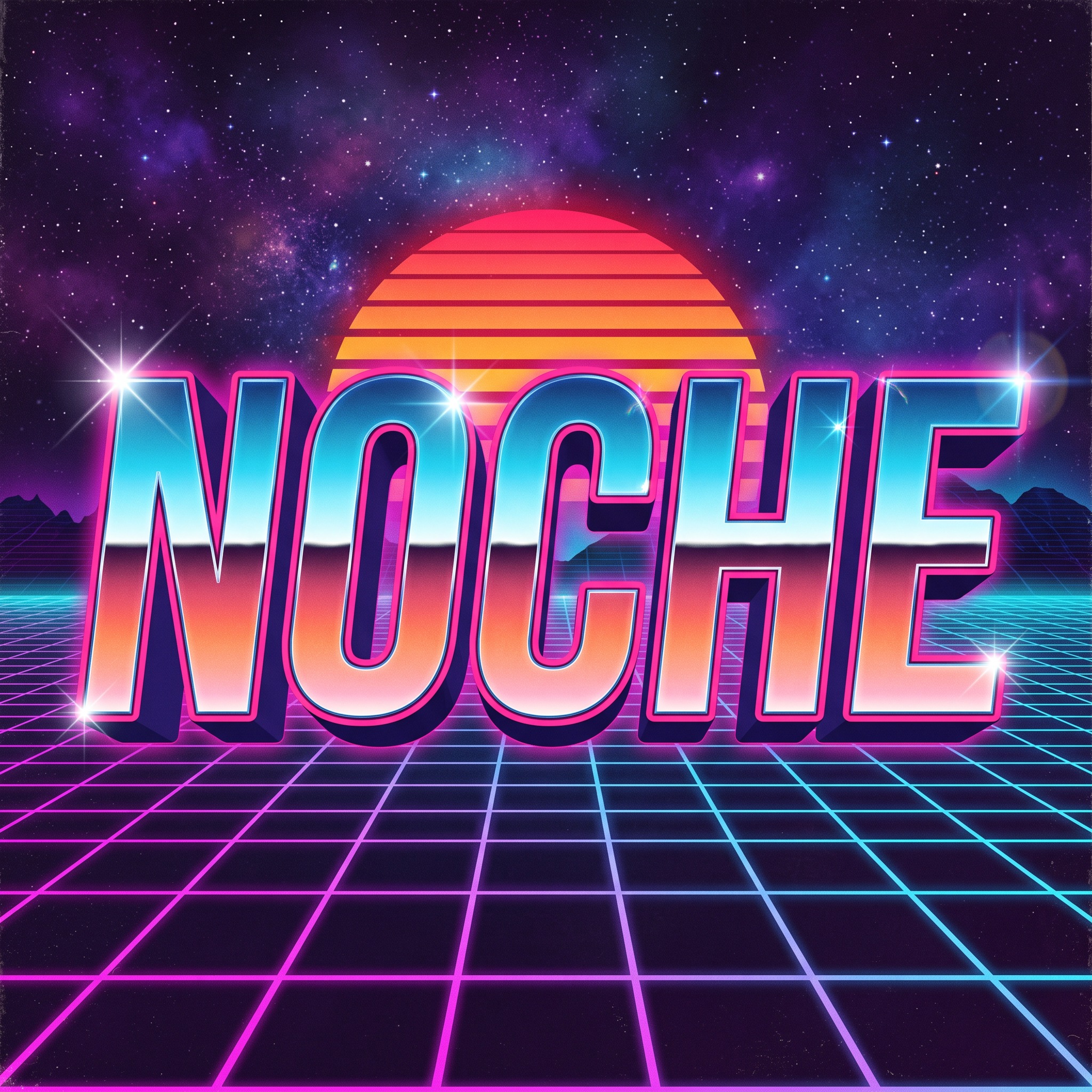 Fuente de IA Letra de los 80 generada con Nano Banana: la palabra NOCHE