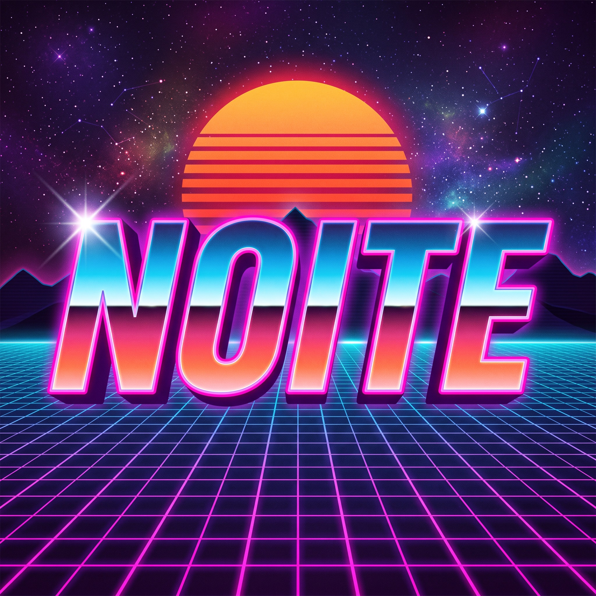 Fonte de IA Fonte anos 80 gerada no Nano Banana: a palavra NOITE