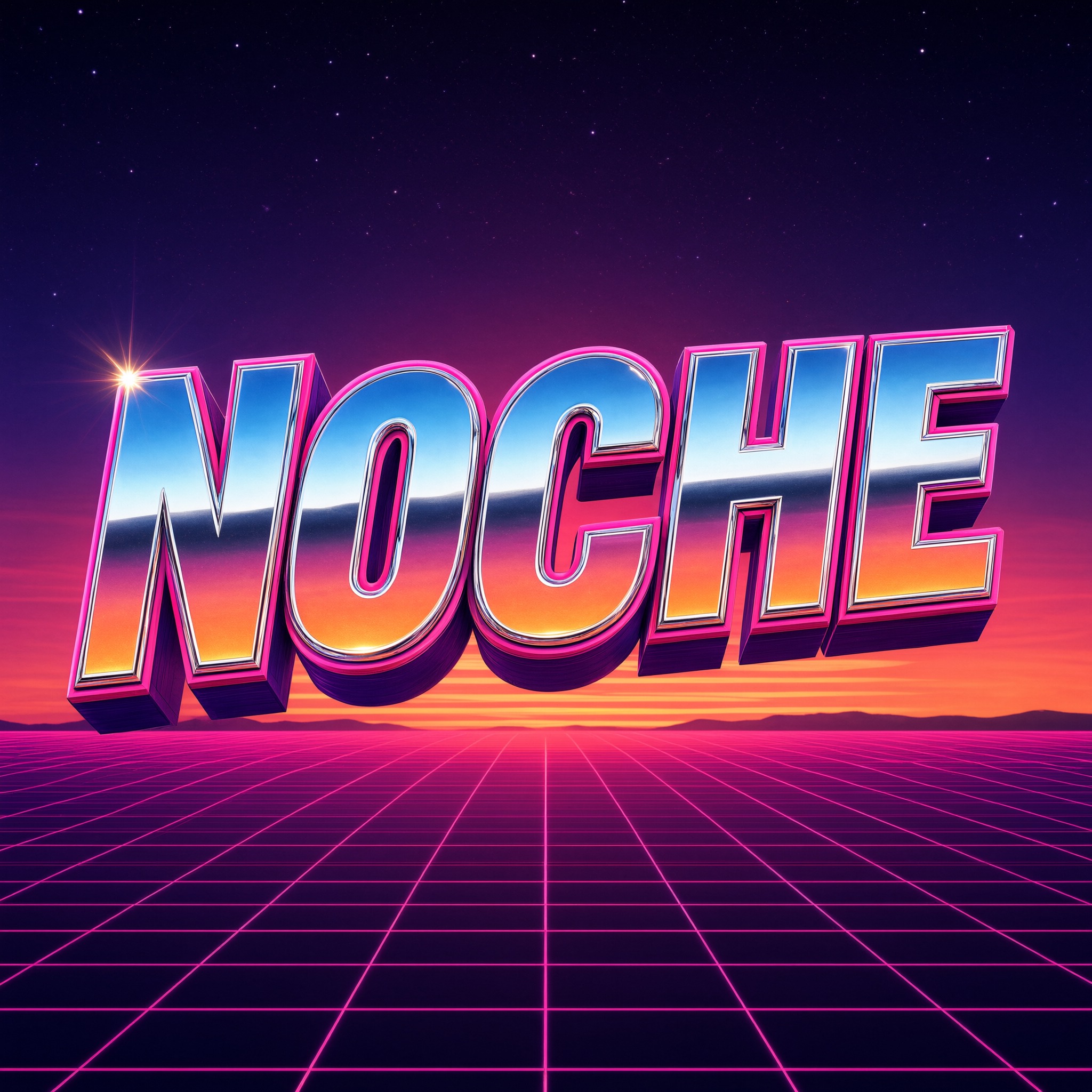 Fuente de IA Letra de los 80 generada con Qwen-Image: la palabra NOCHE
