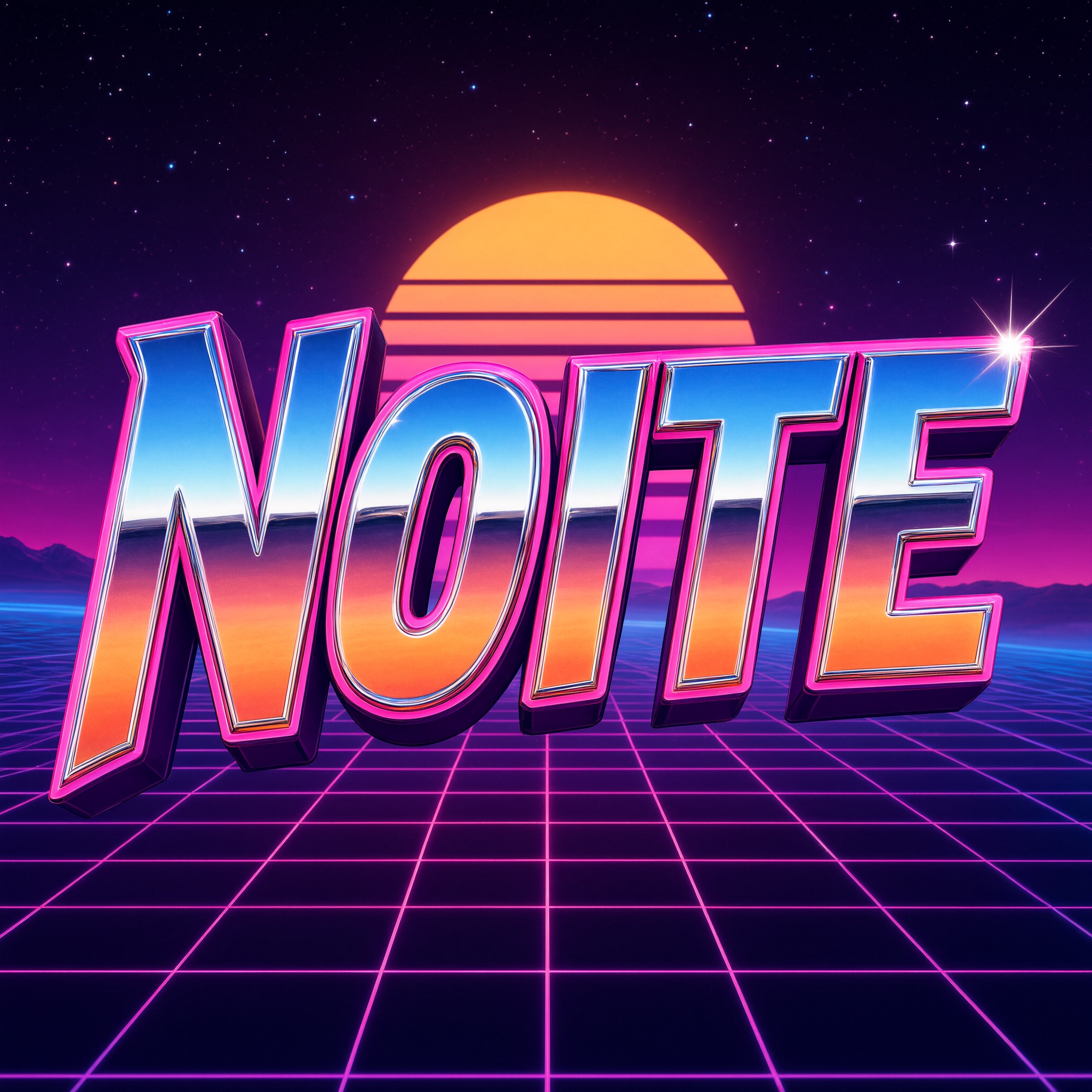Fonte de IA Fonte anos 80 gerada no Qwen-Image: a palavra NOITE