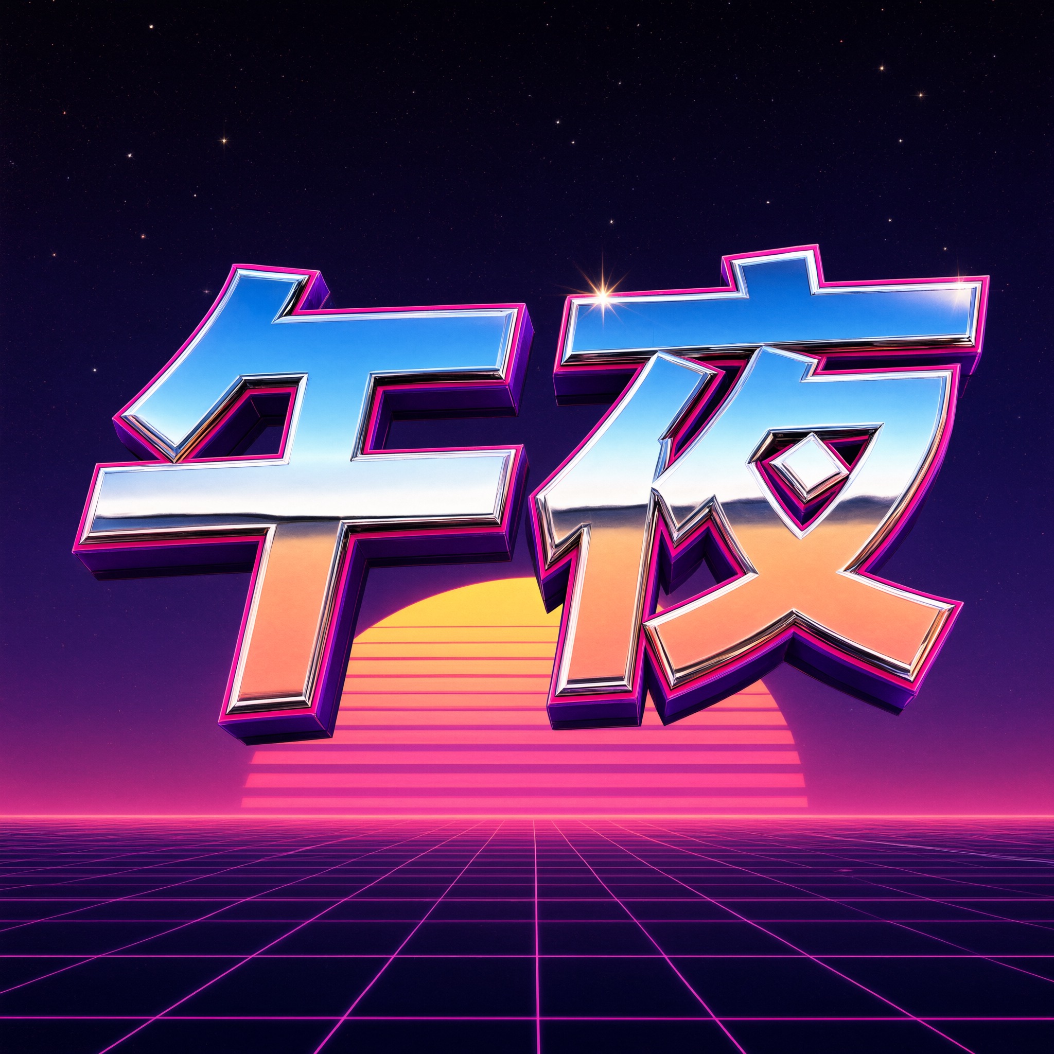 80年代复古字体 AI 字体在 Qwen-Image 上的生成结果：文字 午夜
