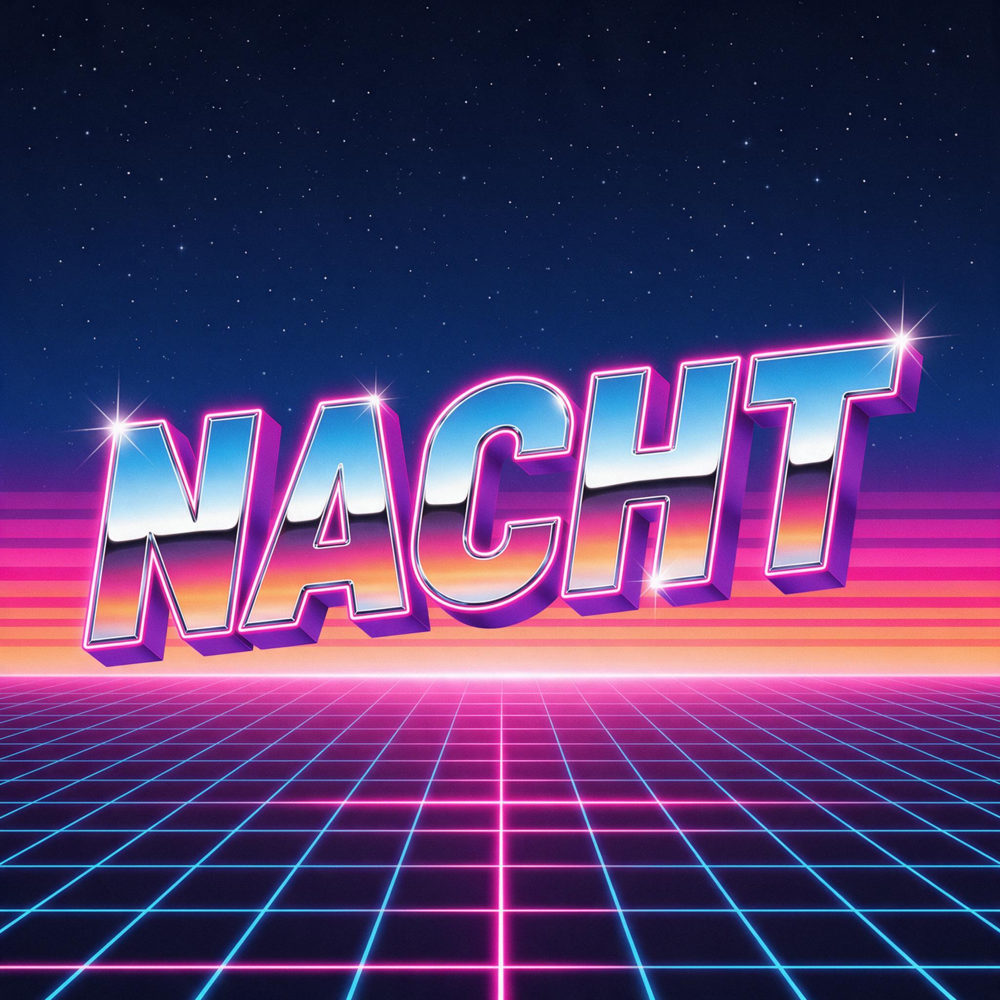 80er Schrift KI-Schrift, erstellt mit Seedream: das Wort NACHT