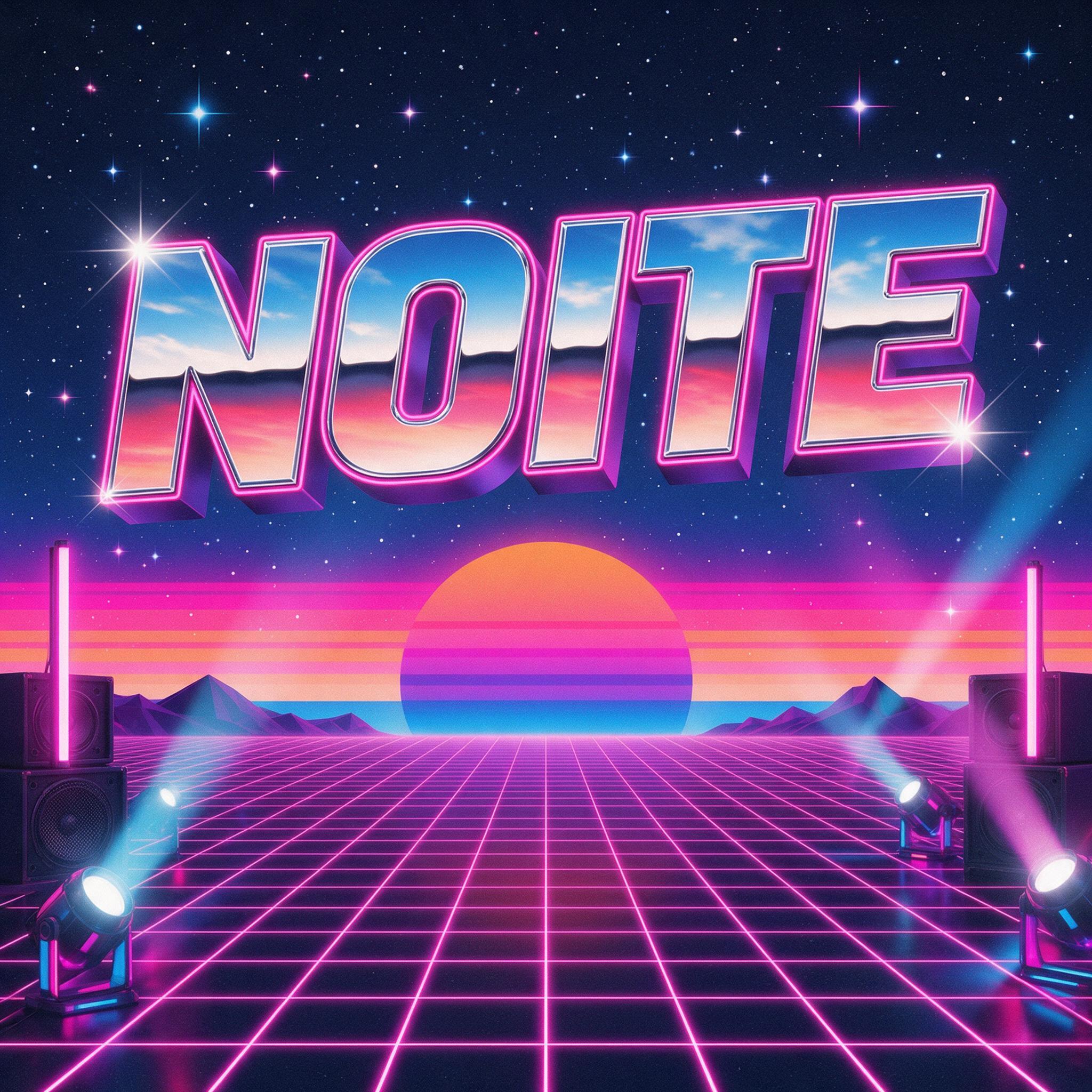 Fonte de IA Fonte anos 80 gerada no Seedream: a palavra NOITE