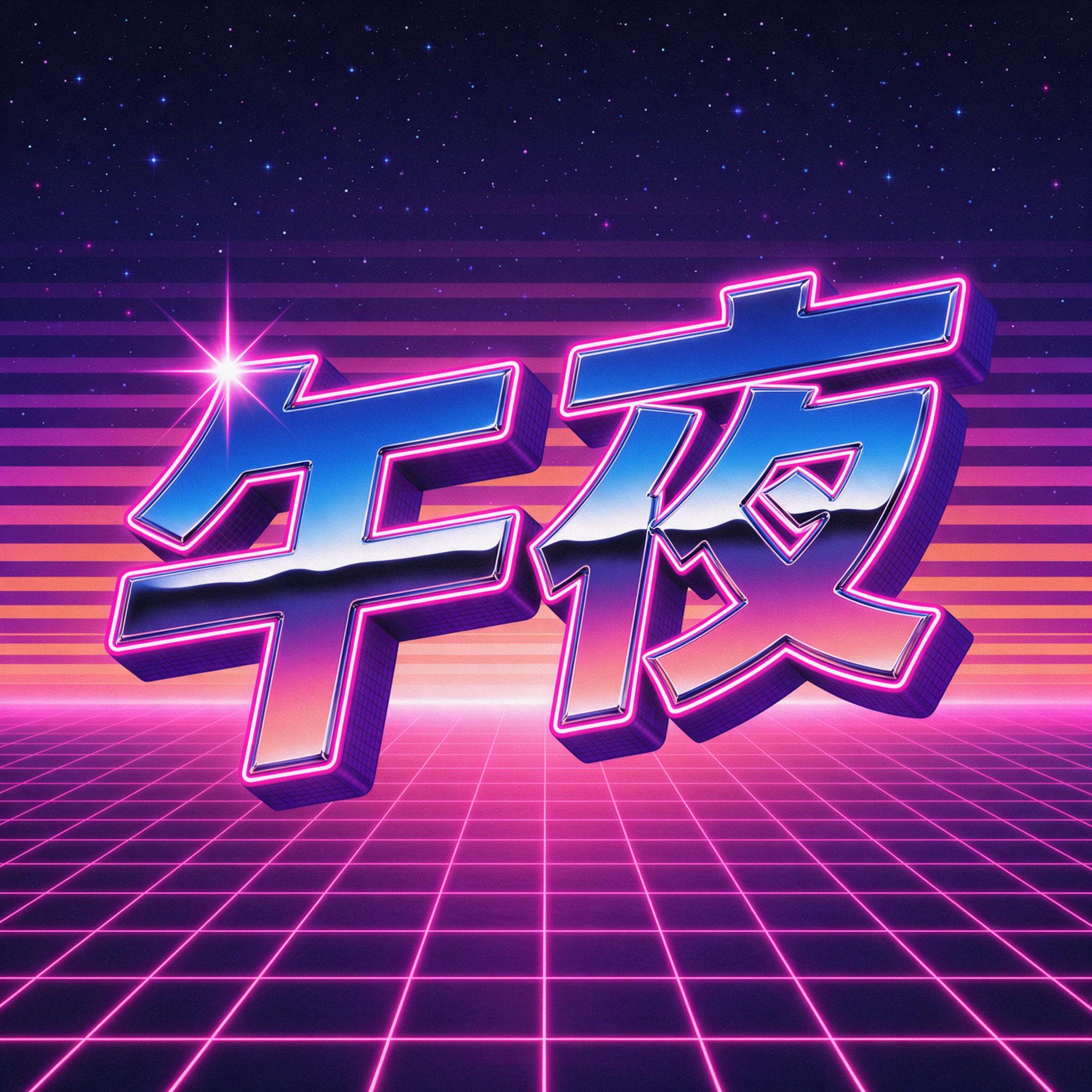 80年代复古字体 AI 字体在 Seedream 上的生成结果：文字 午夜