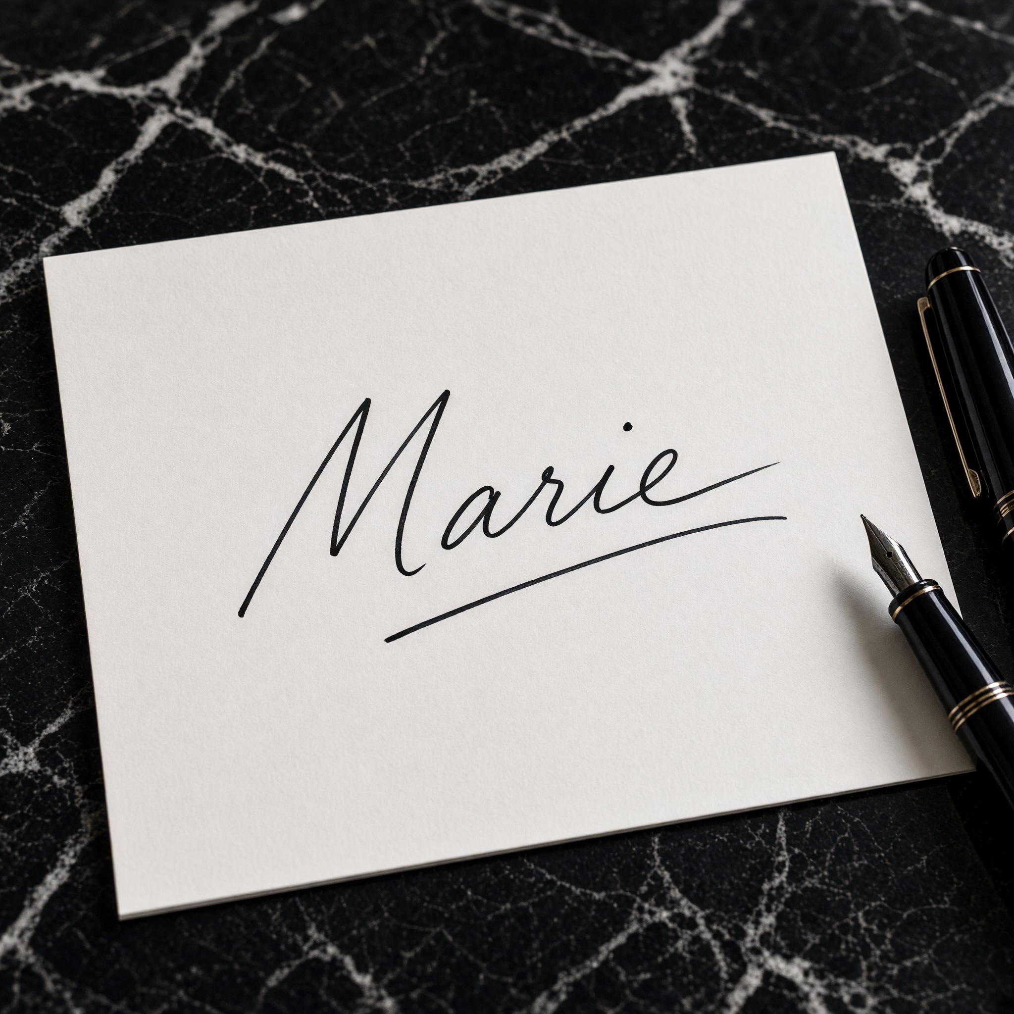 Autogramm-Schrift KI-Schrift, erstellt mit Grok Imagine: das Wort Marie