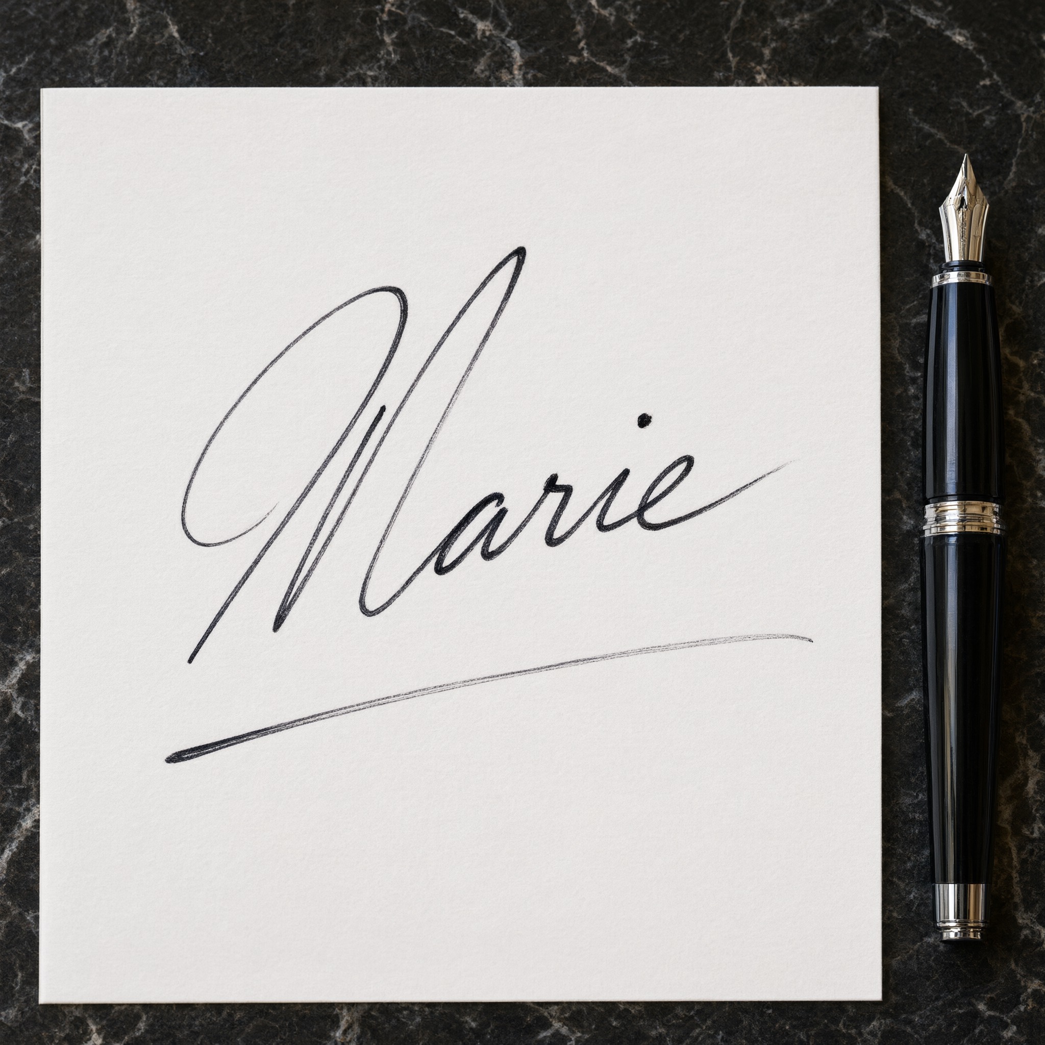 Autogramm-Schrift KI-Schrift, erstellt mit Qwen-Image: das Wort Marie
