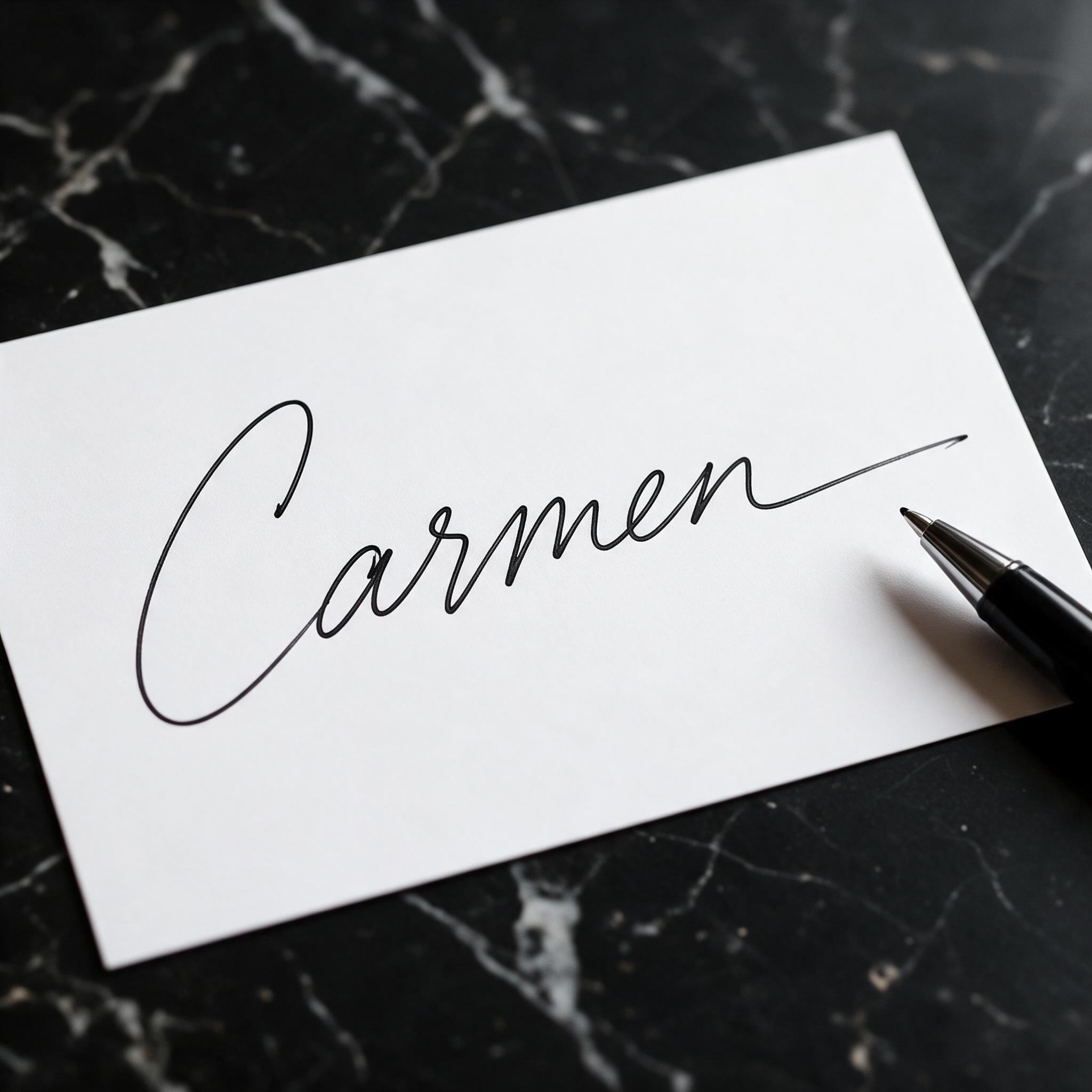 Fuente de IA Firma elegante generada con Seedream: la palabra Carmen