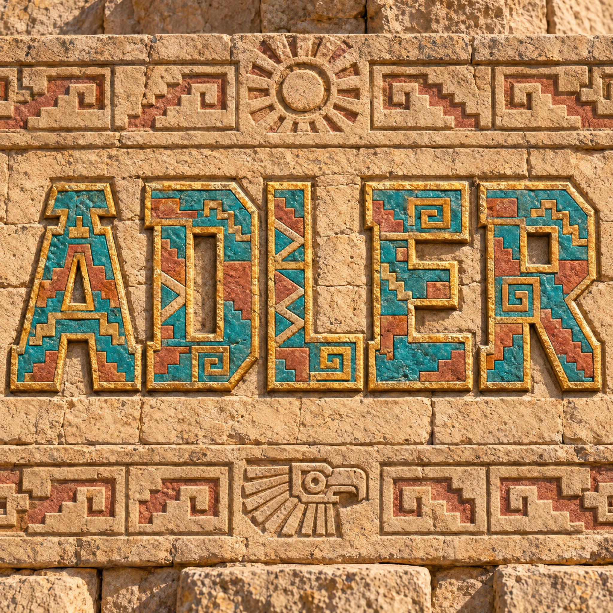 Aztekische Schrift KI-Schrift, erstellt mit GPT Image: das Wort ADLER