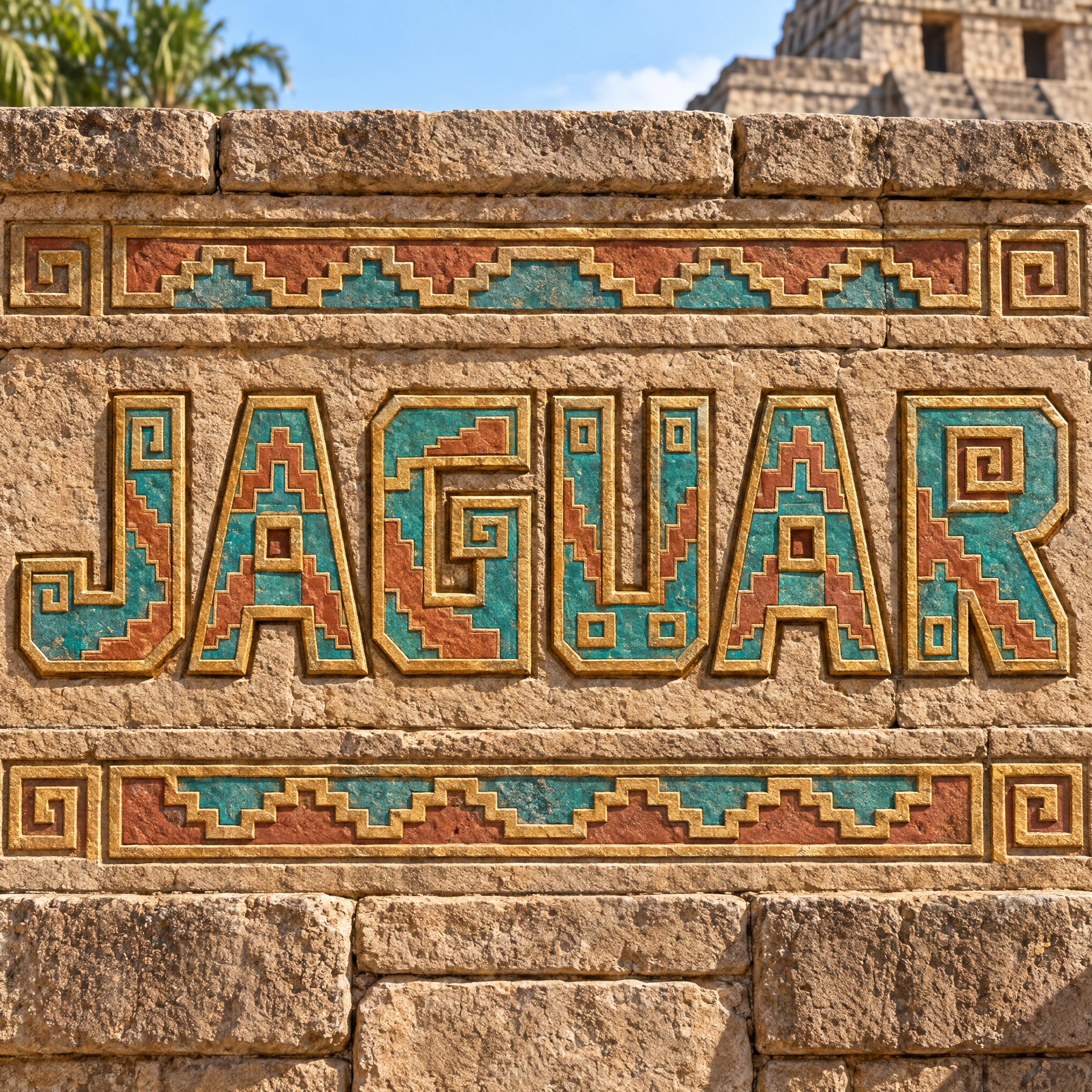 Aztec Font AI font generated with GPT Image: the word JAGUAR
