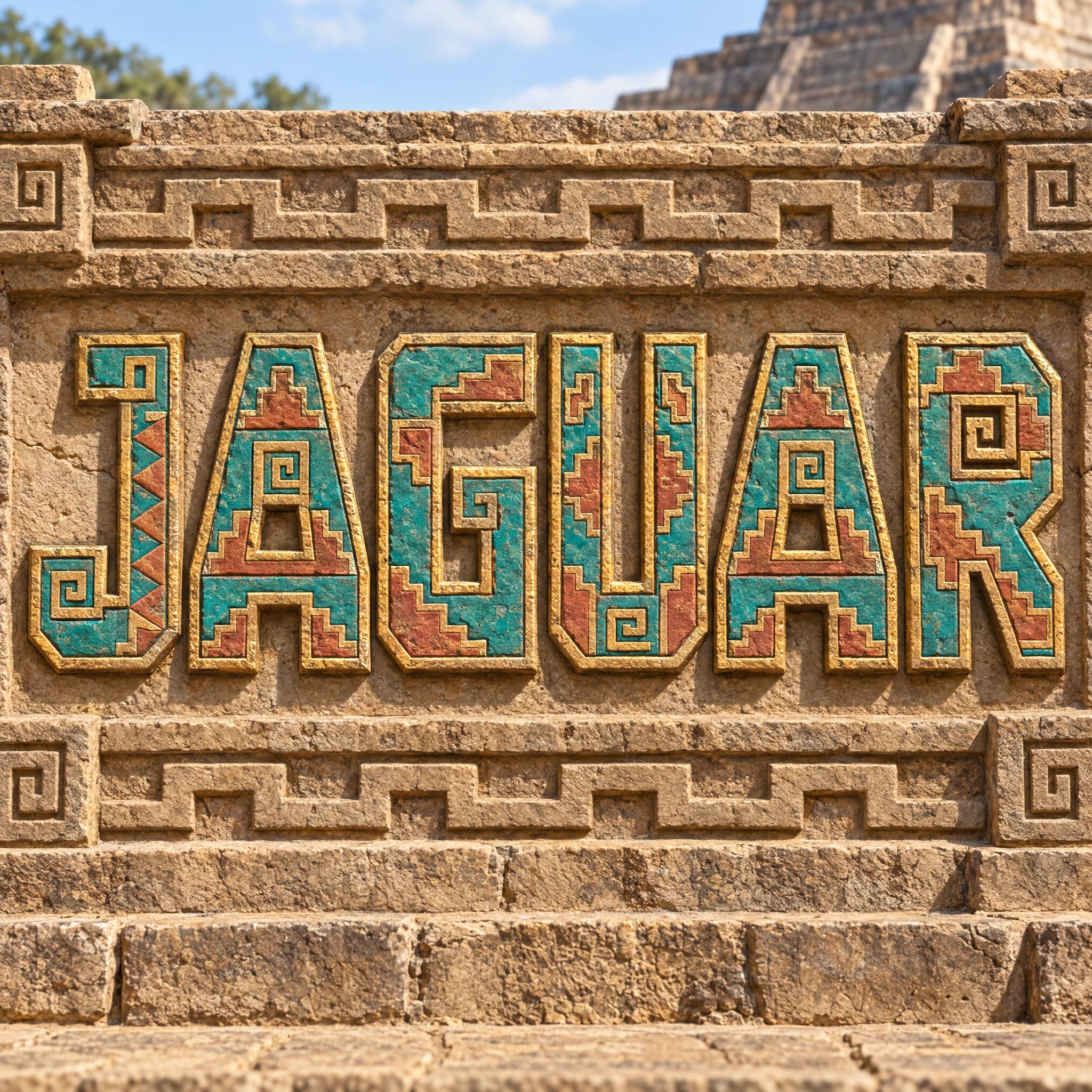 Fuente de IA Letras aztecas generada con GPT Image: la palabra JAGUAR