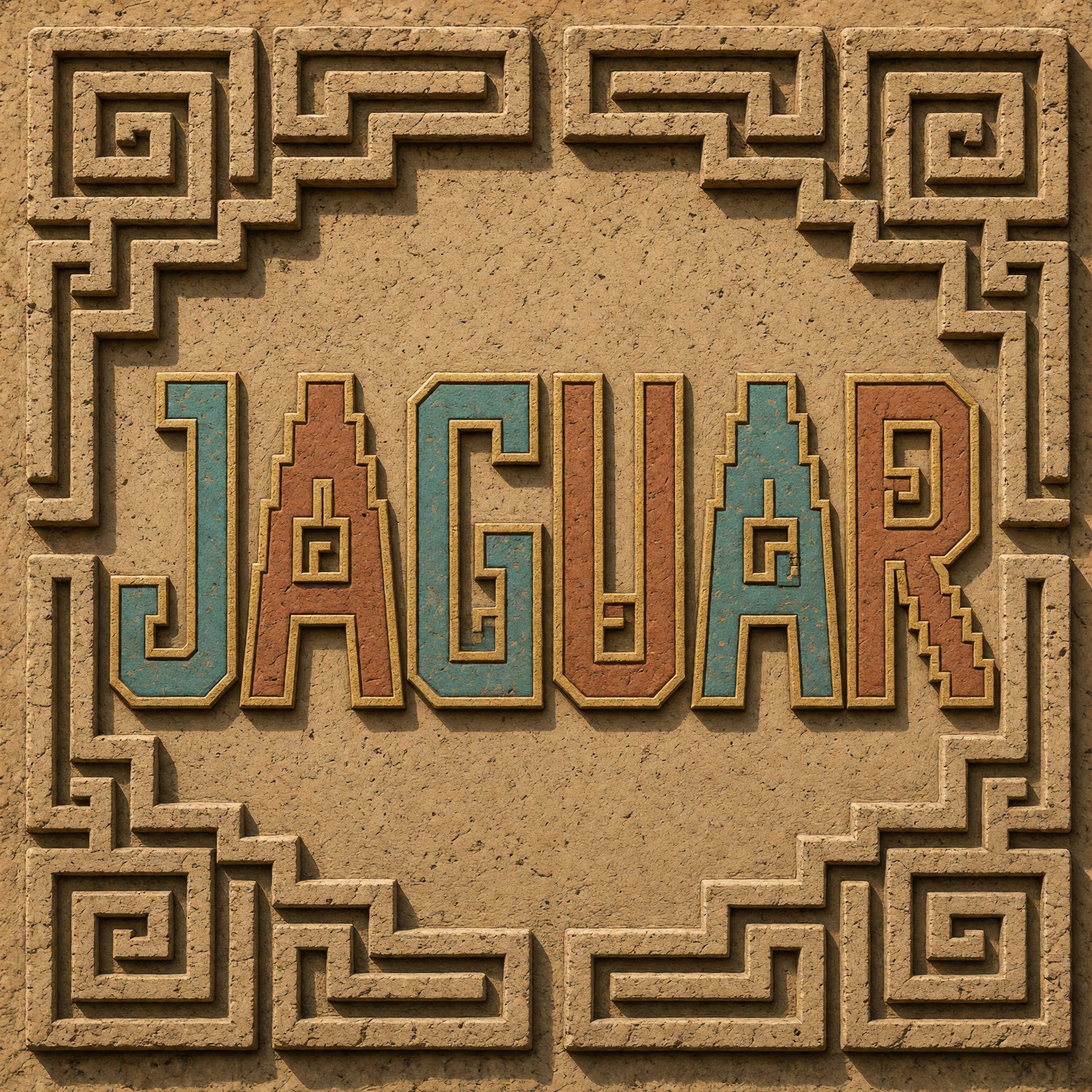 Aztec Font AI font generated with Grok Imagine: the word JAGUAR