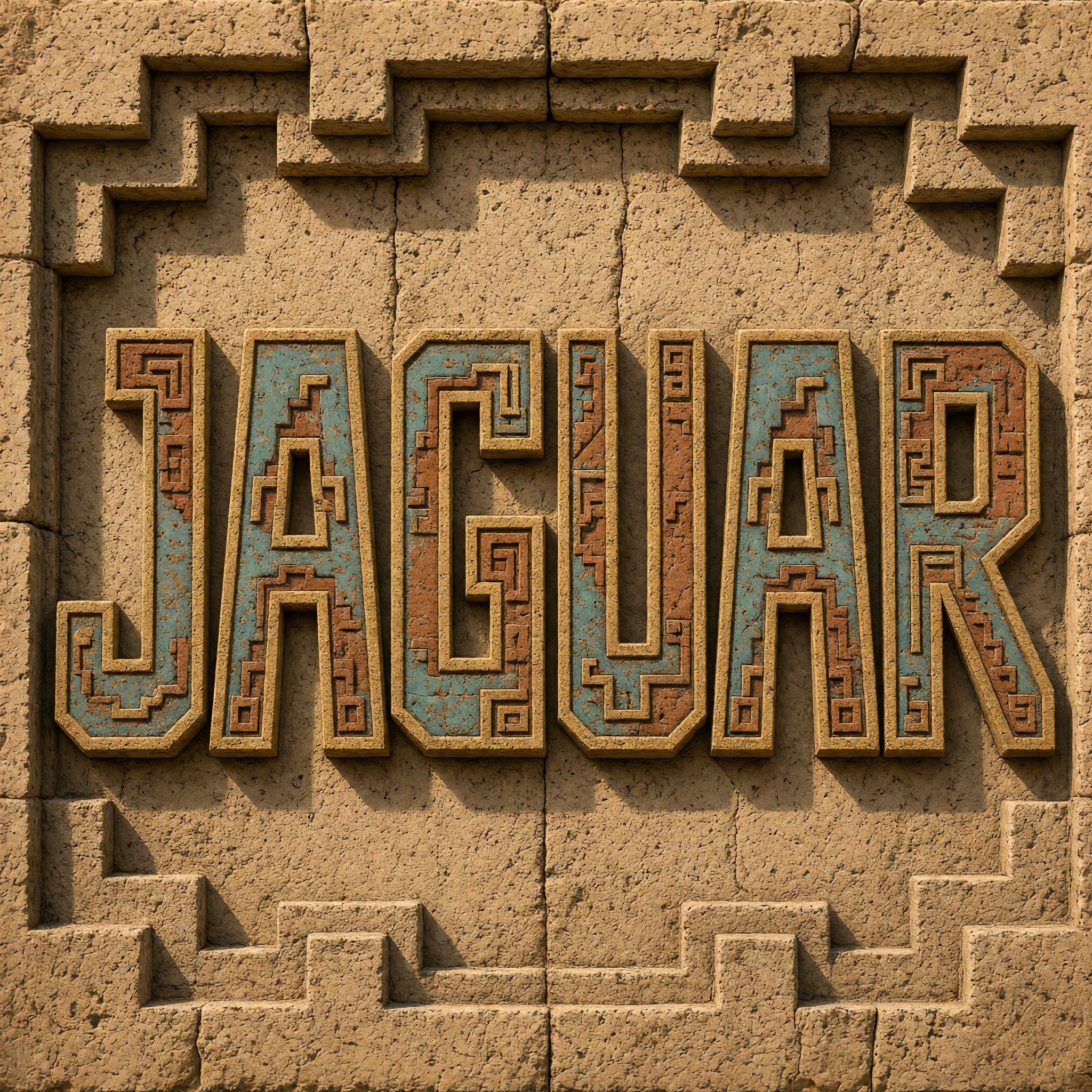 Fuente de IA Letras aztecas generada con Grok Imagine: la palabra JAGUAR
