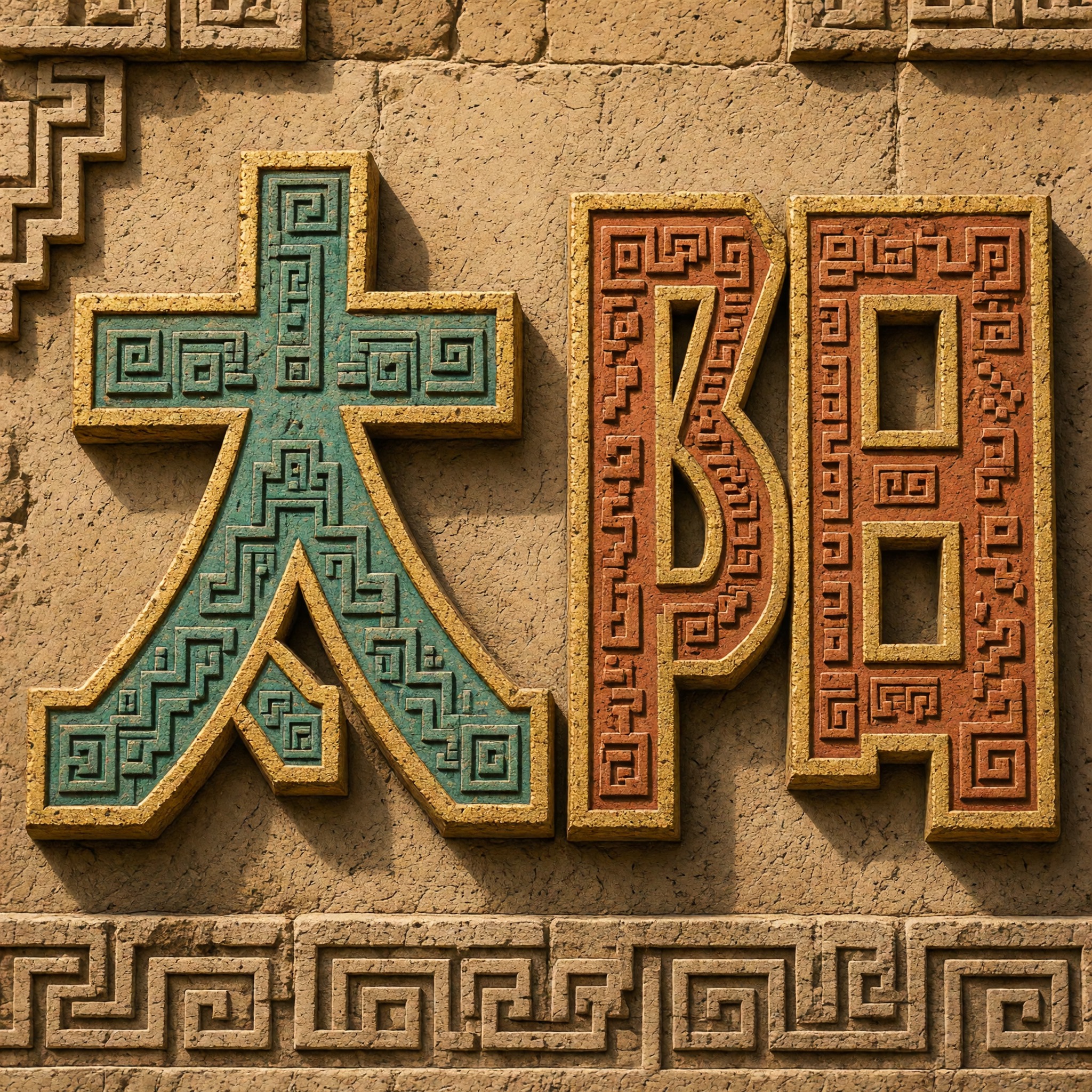 阿兹特克字体 AI 字体在 Grok Imagine 上的生成结果：文字 太阳