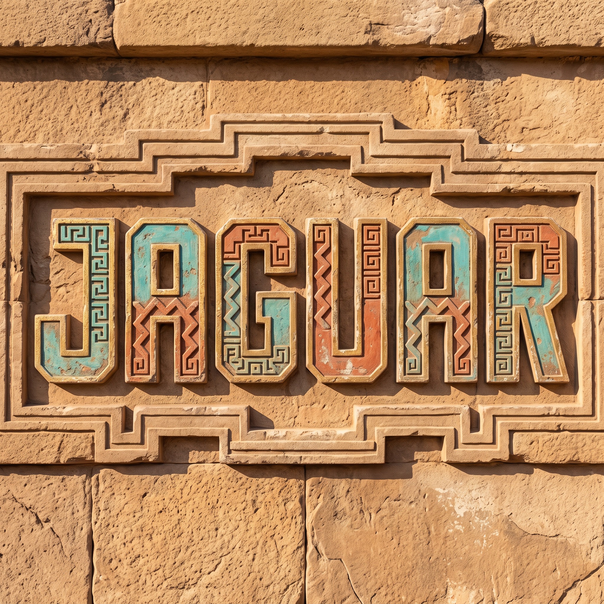 Aztec Font AI font generated with Nano Banana: the word JAGUAR