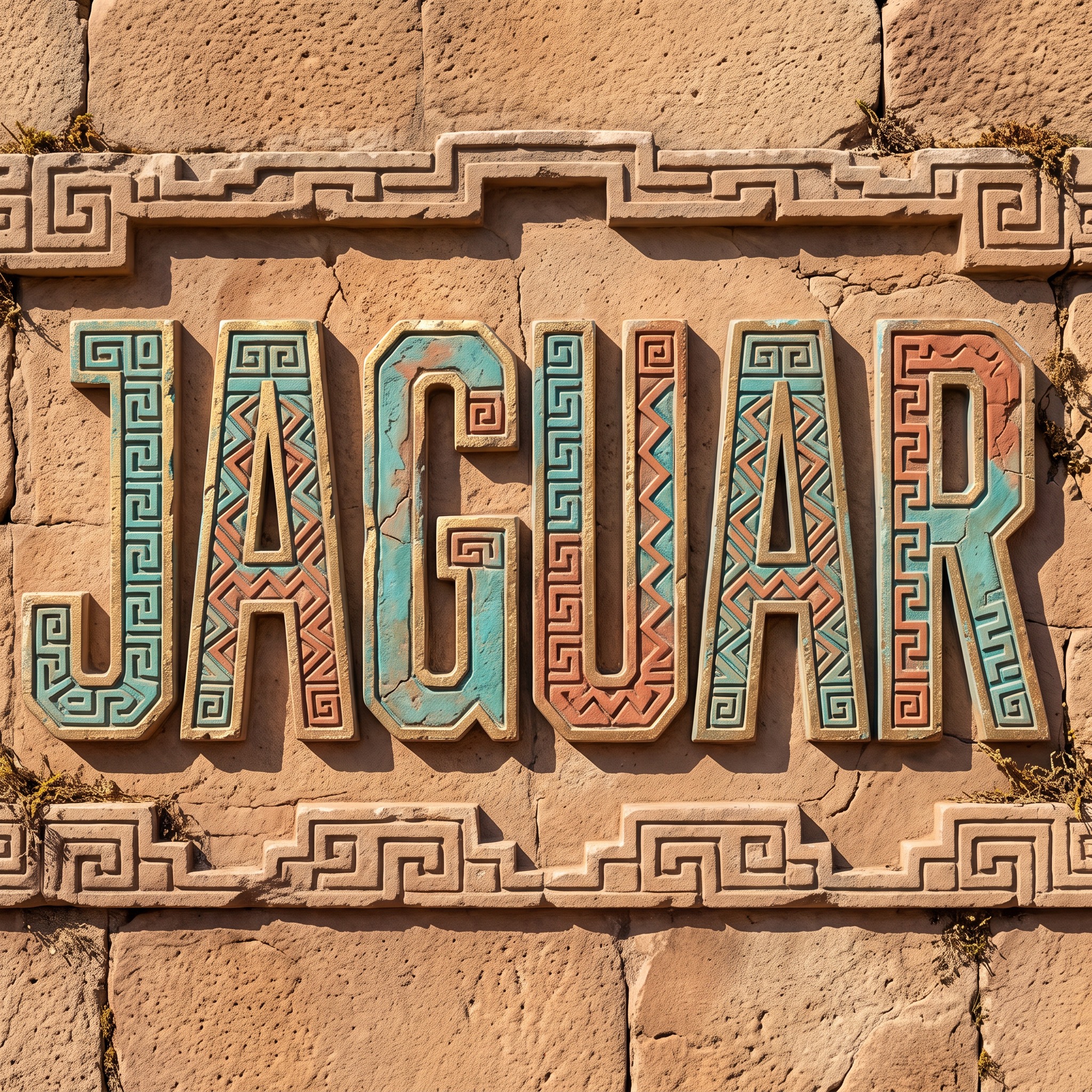 Fuente de IA Letras aztecas generada con Nano Banana: la palabra JAGUAR