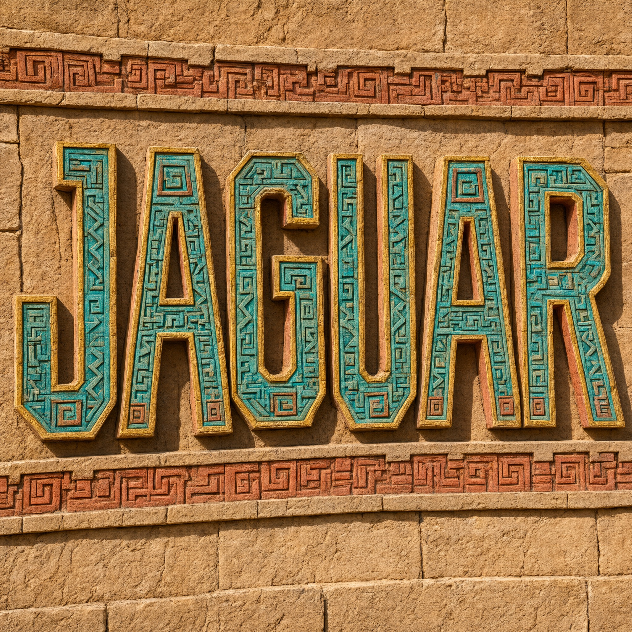 Aztec Font AI font generated with Qwen-Image: the word JAGUAR