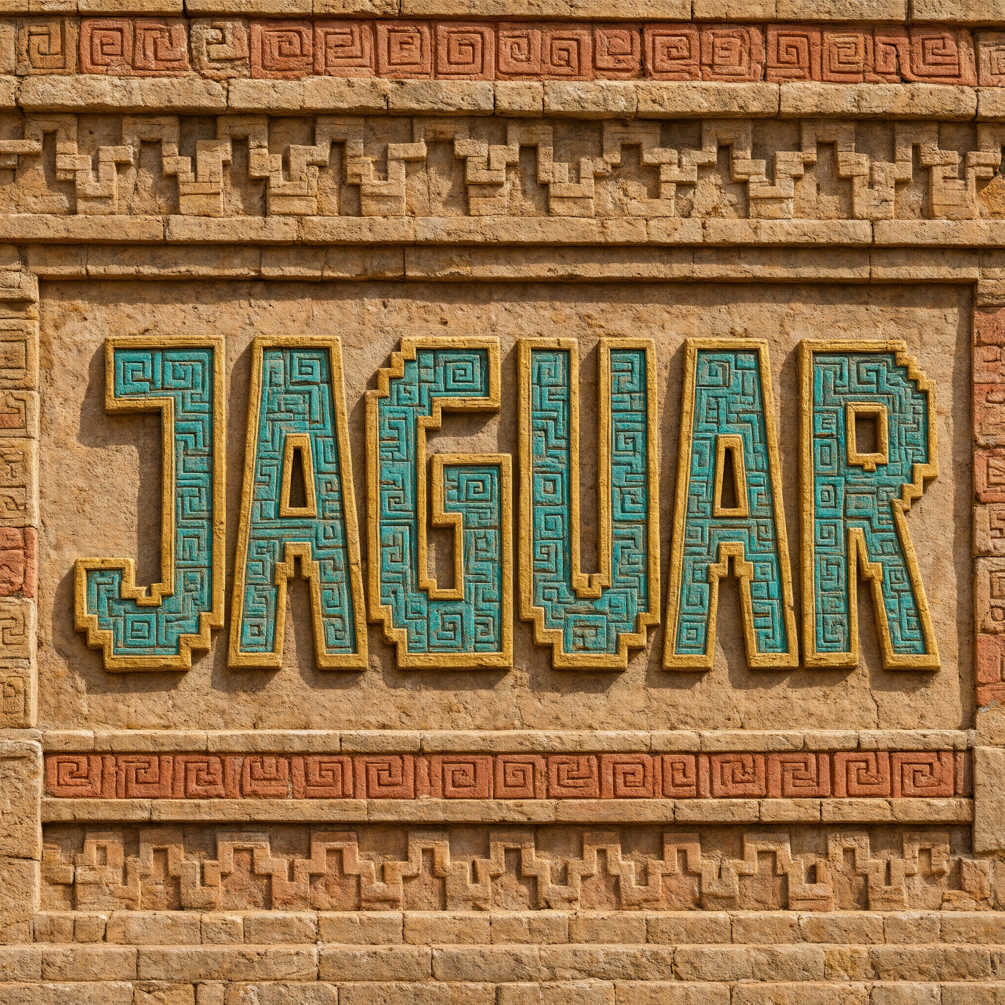 Fuente de IA Letras aztecas generada con Qwen-Image: la palabra JAGUAR