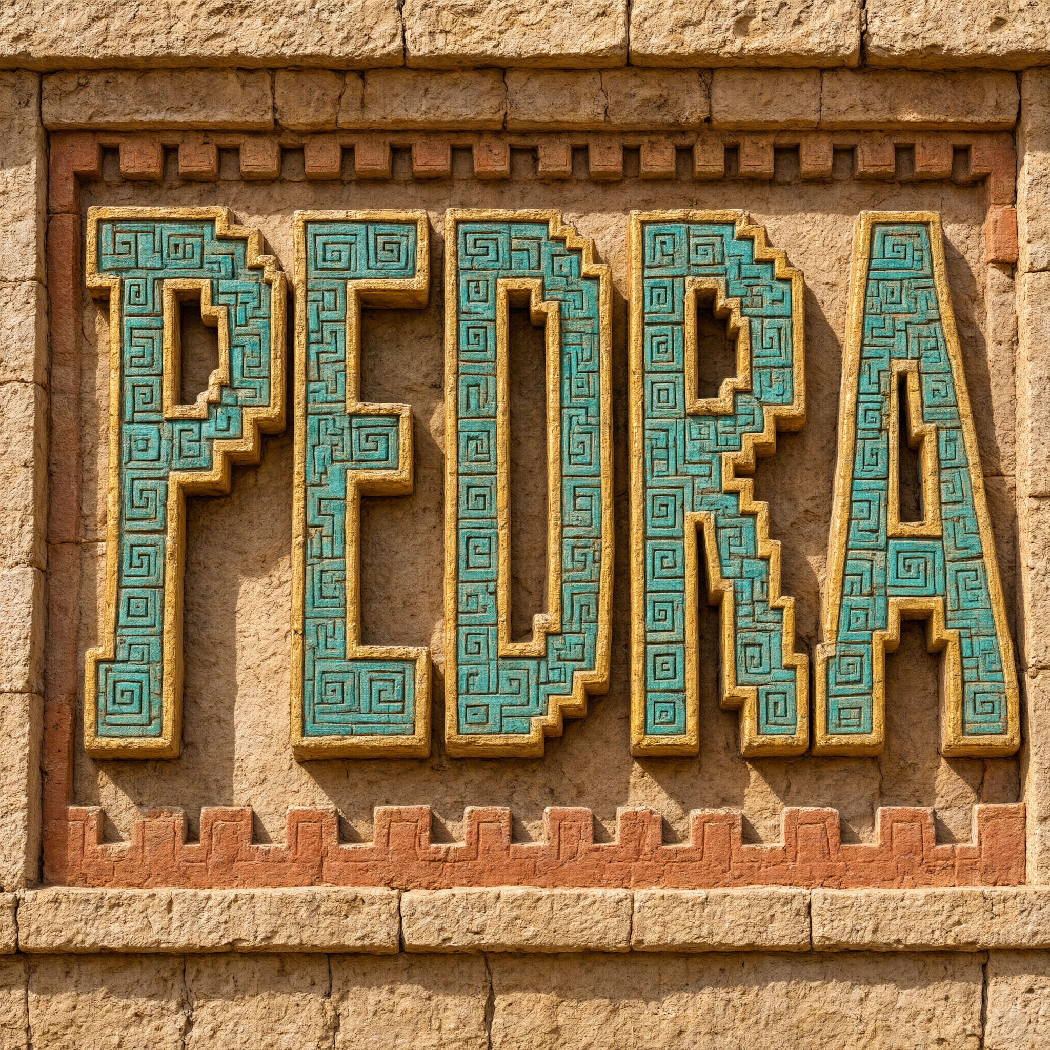 Fonte de IA Letras astecas gerada no Qwen-Image: a palavra PEDRA