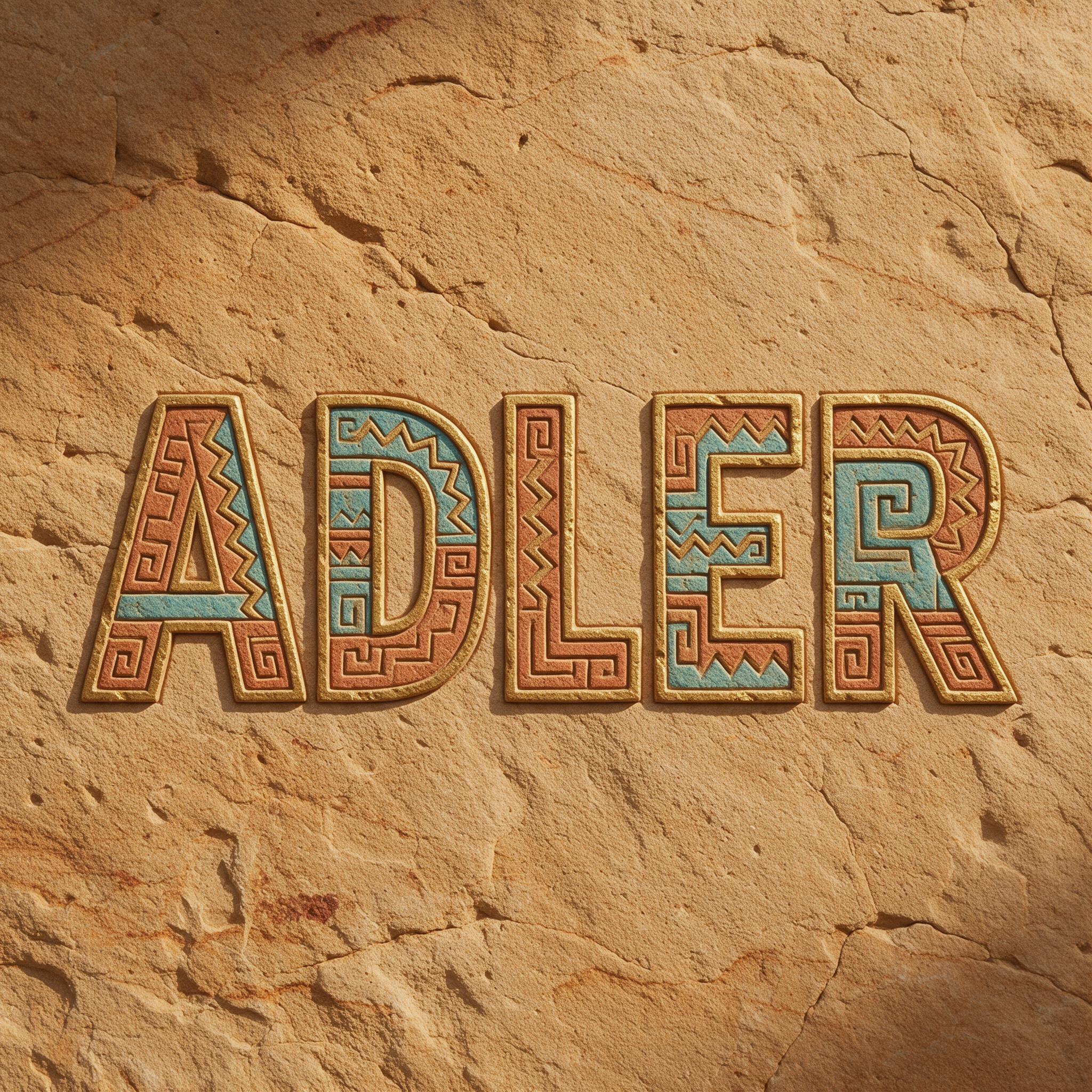 Aztekische Schrift KI-Schrift, erstellt mit Seedream: das Wort ADLER