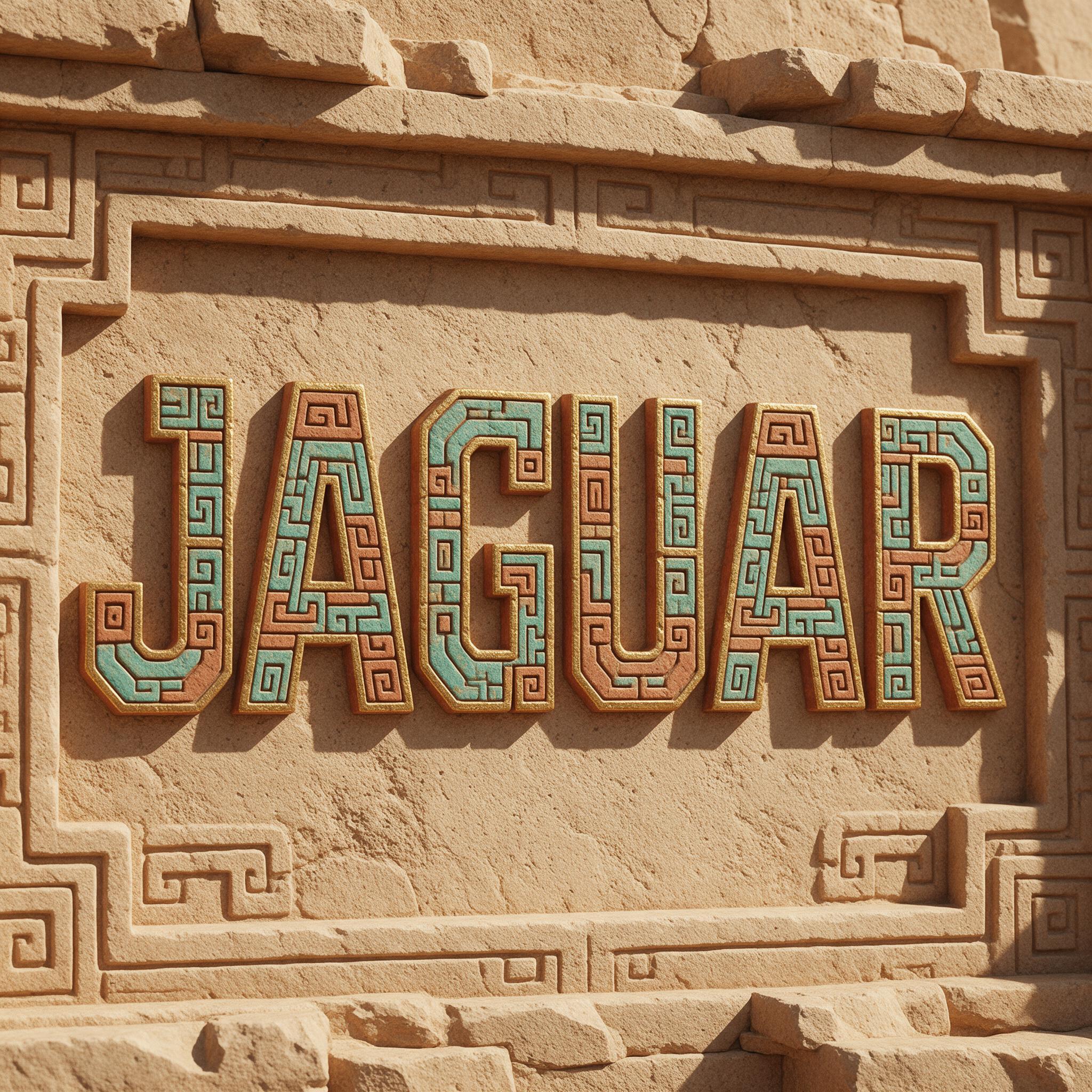 Aztec Font AI font generated with Seedream: the word JAGUAR