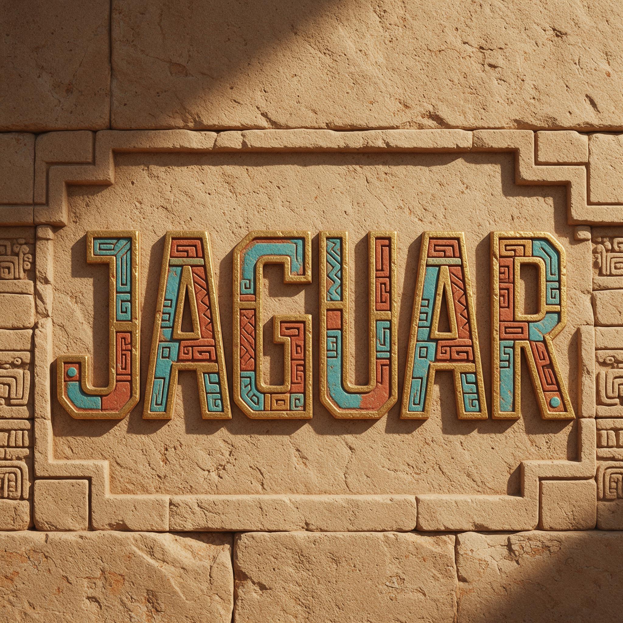 Fuente de IA Letras aztecas generada con Seedream: la palabra JAGUAR