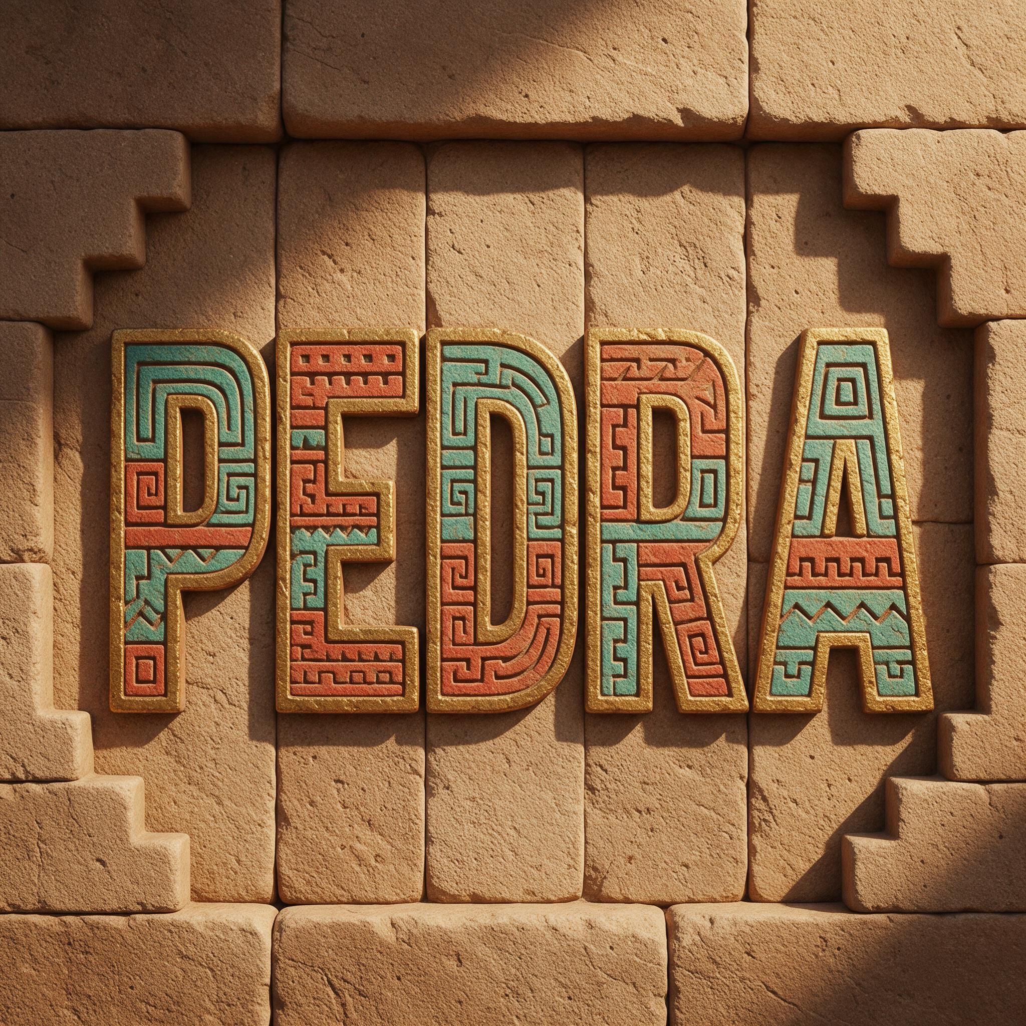 Fonte de IA Letras astecas gerada no Seedream: a palavra PEDRA