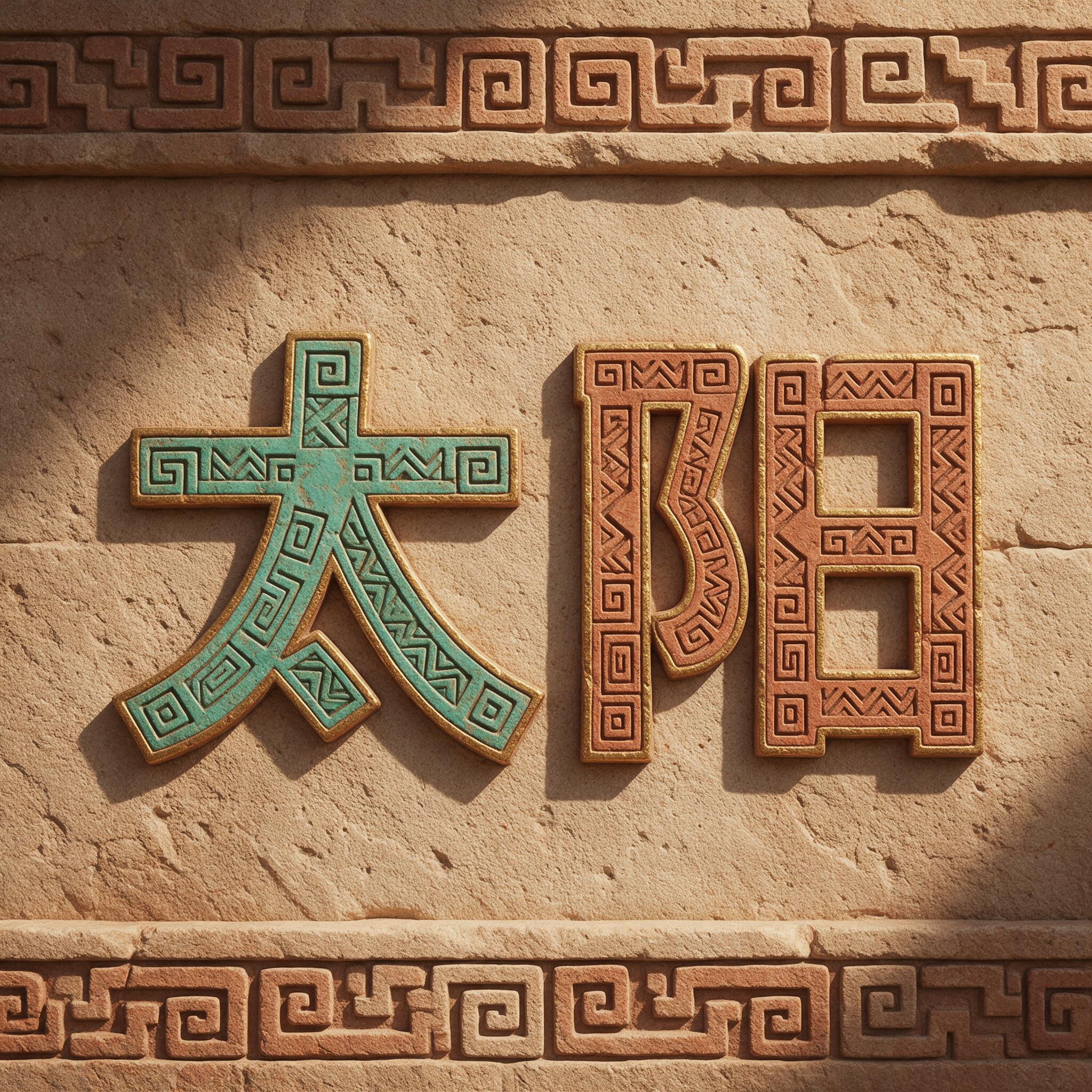 阿兹特克字体 AI 字体在 Seedream 上的生成结果：文字 太阳