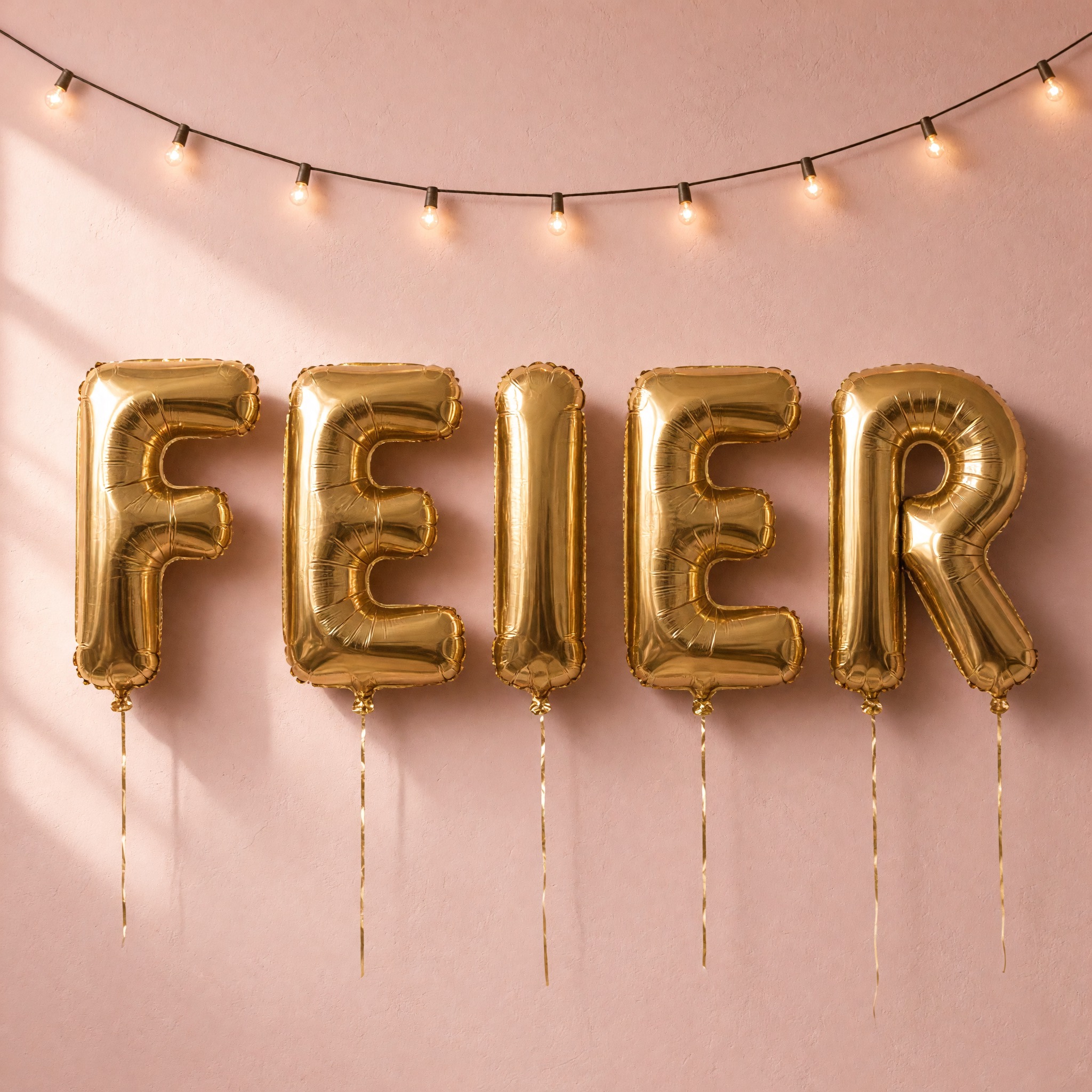 Ballonschrift KI-Schrift, erstellt mit Grok Imagine: das Wort FEIER