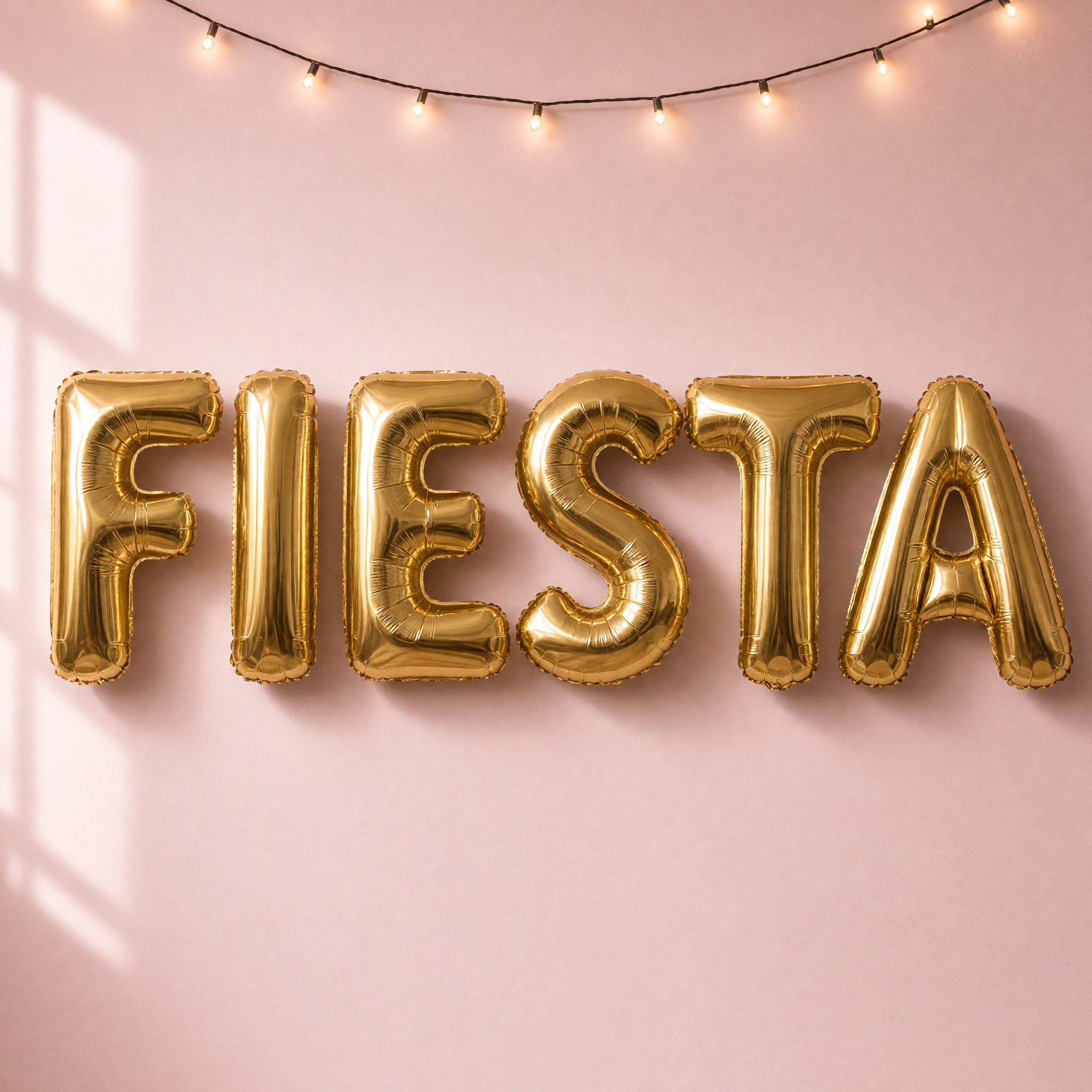 Fuente de IA Letras globo generada con Grok Imagine: la palabra FIESTA