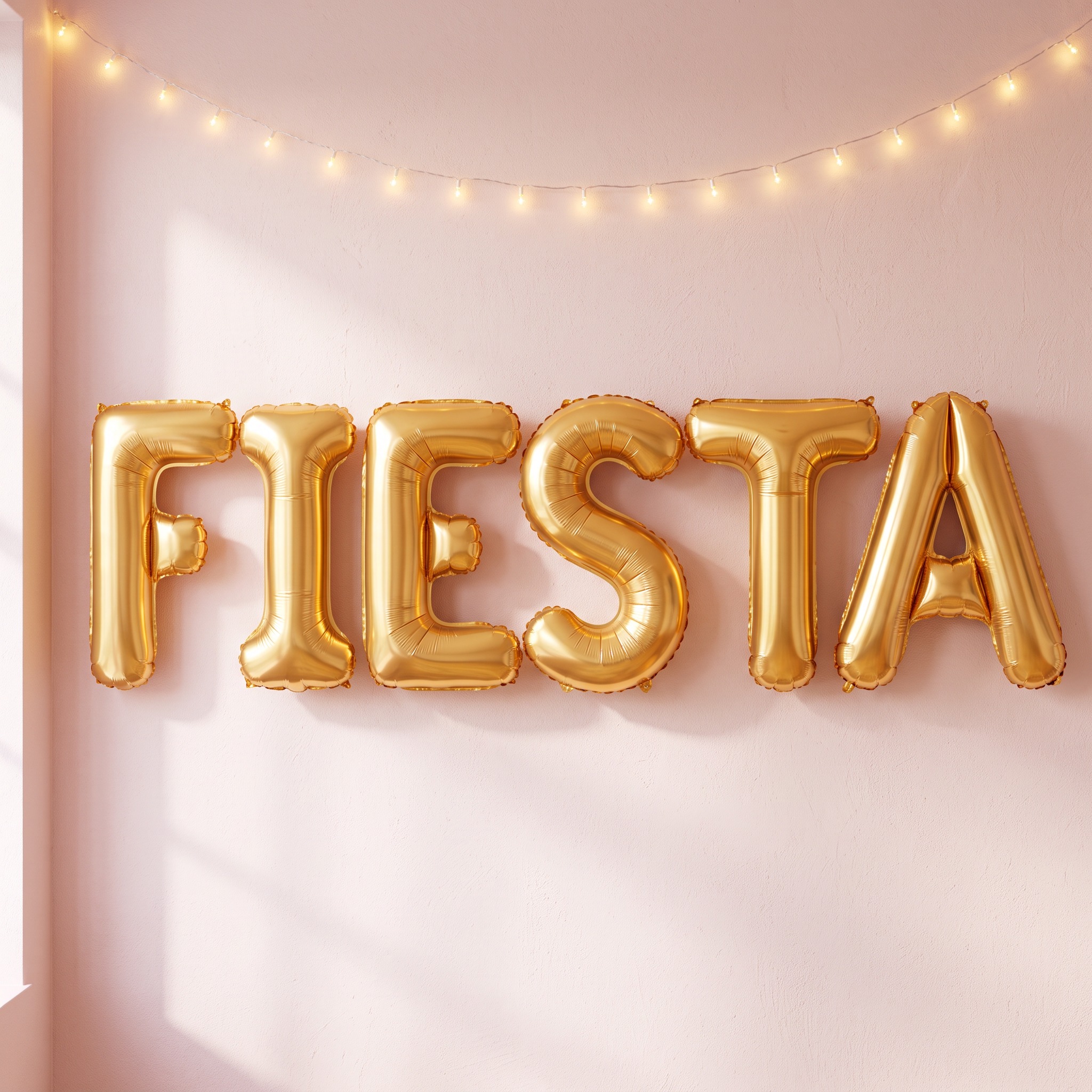 Fuente de IA Letras globo generada con Nano Banana: la palabra FIESTA