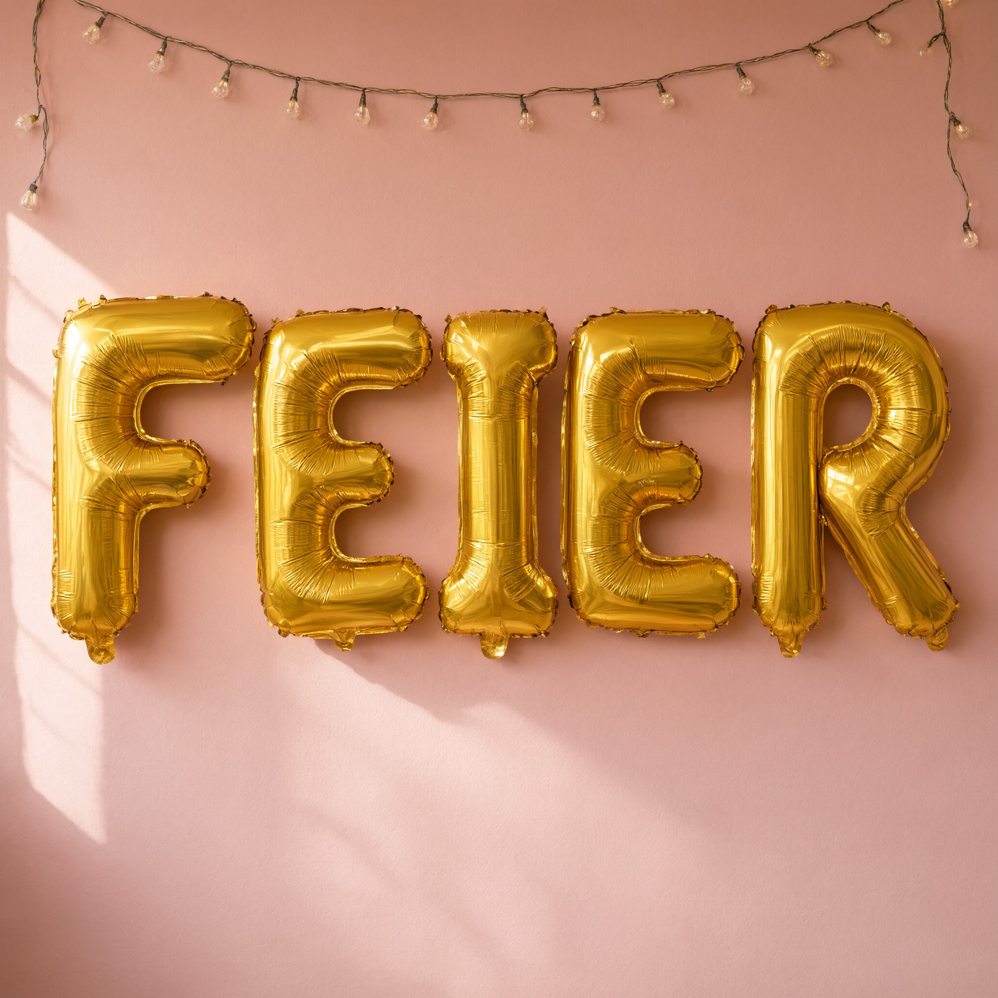 Ballonschrift KI-Schrift, erstellt mit Qwen-Image: das Wort FEIER
