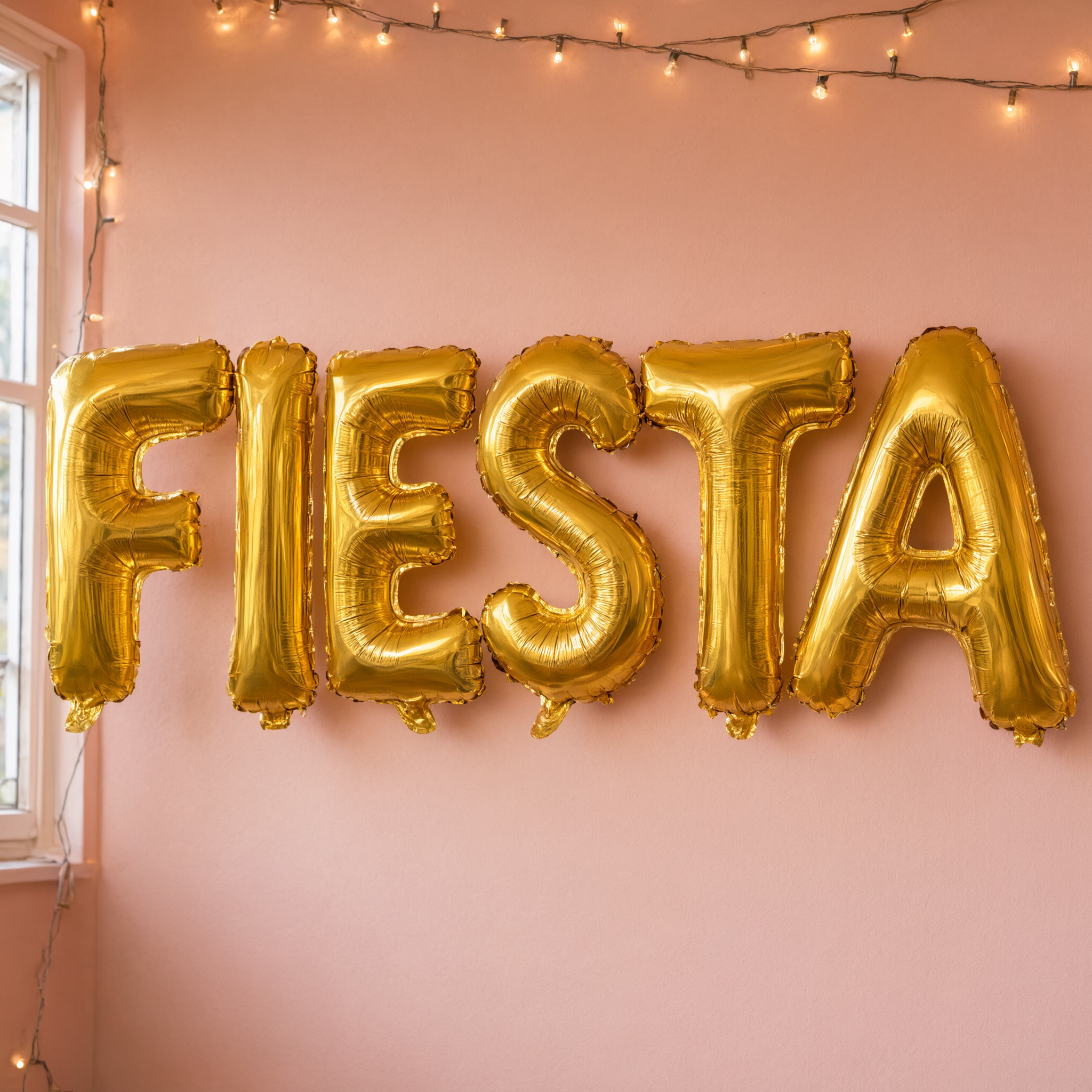 Fuente de IA Letras globo generada con Qwen-Image: la palabra FIESTA