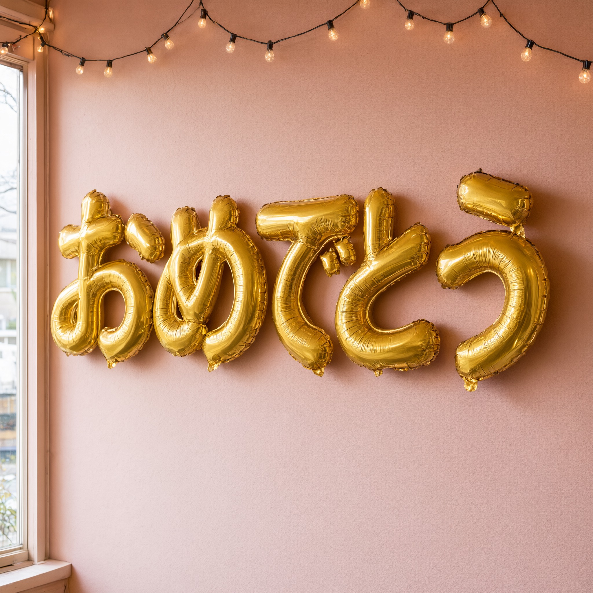 Qwen-Image で生成した バルーン文字 AIフォント：文字「おめでとう」