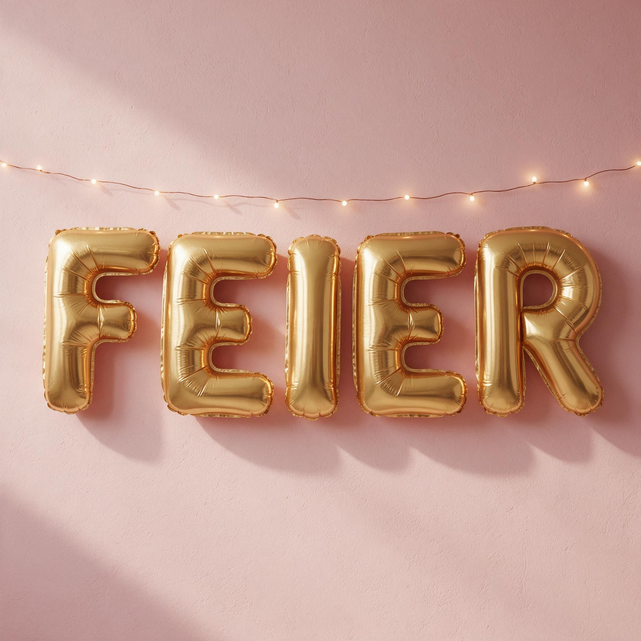 Ballonschrift KI-Schrift, erstellt mit Seedream: das Wort FEIER