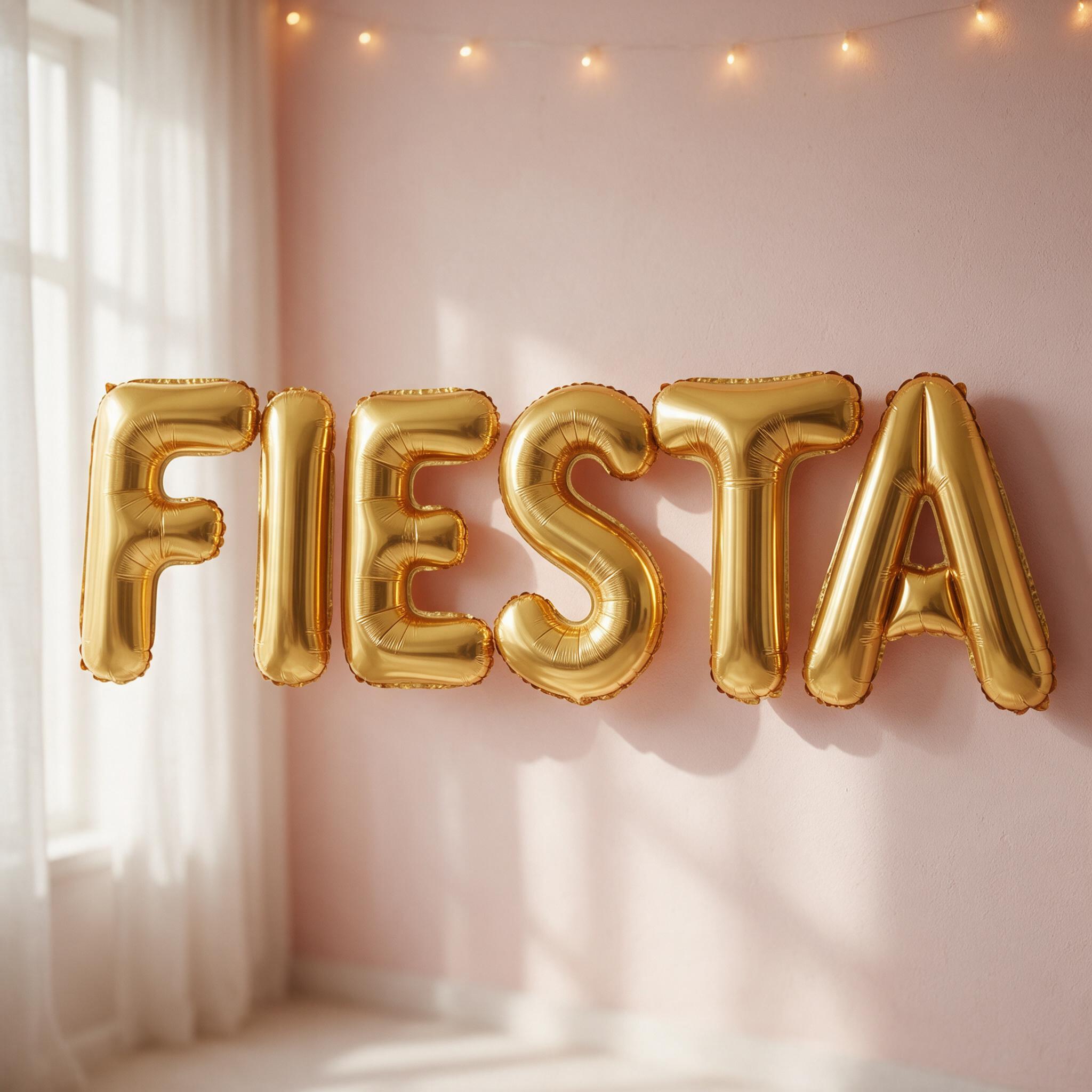 Fuente de IA Letras globo generada con Seedream: la palabra FIESTA