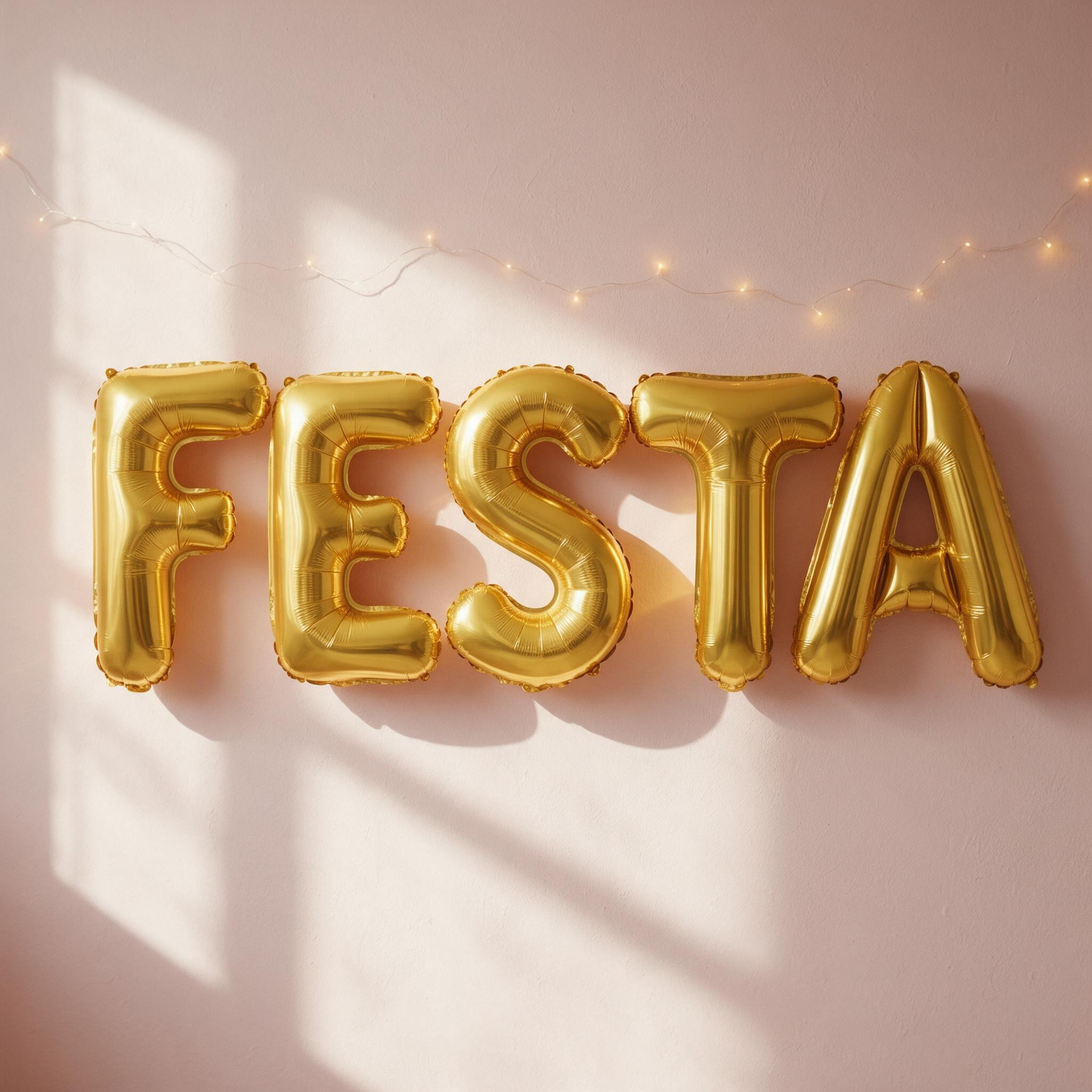 Fonte de IA Letra balão gerada no Seedream: a palavra FESTA