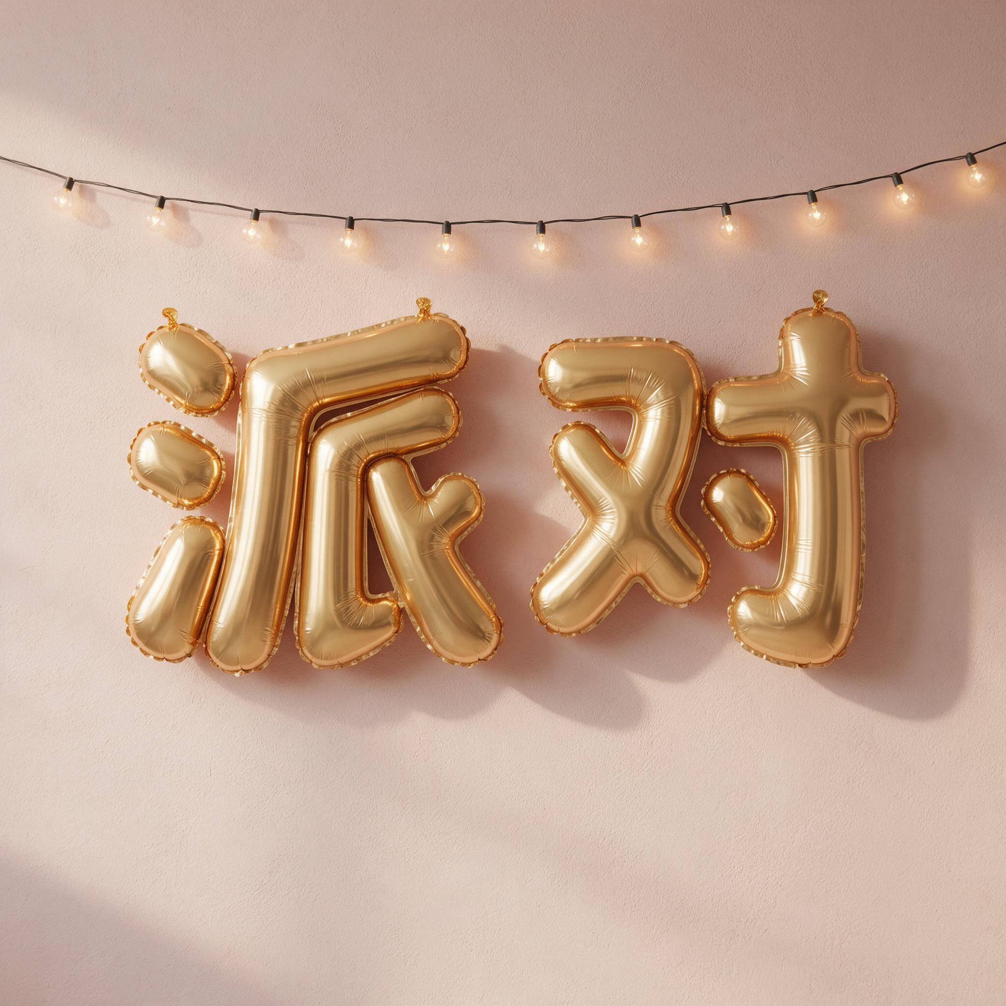 铝箔气球字 AI 字体在 Seedream 上的生成结果：文字 派对
