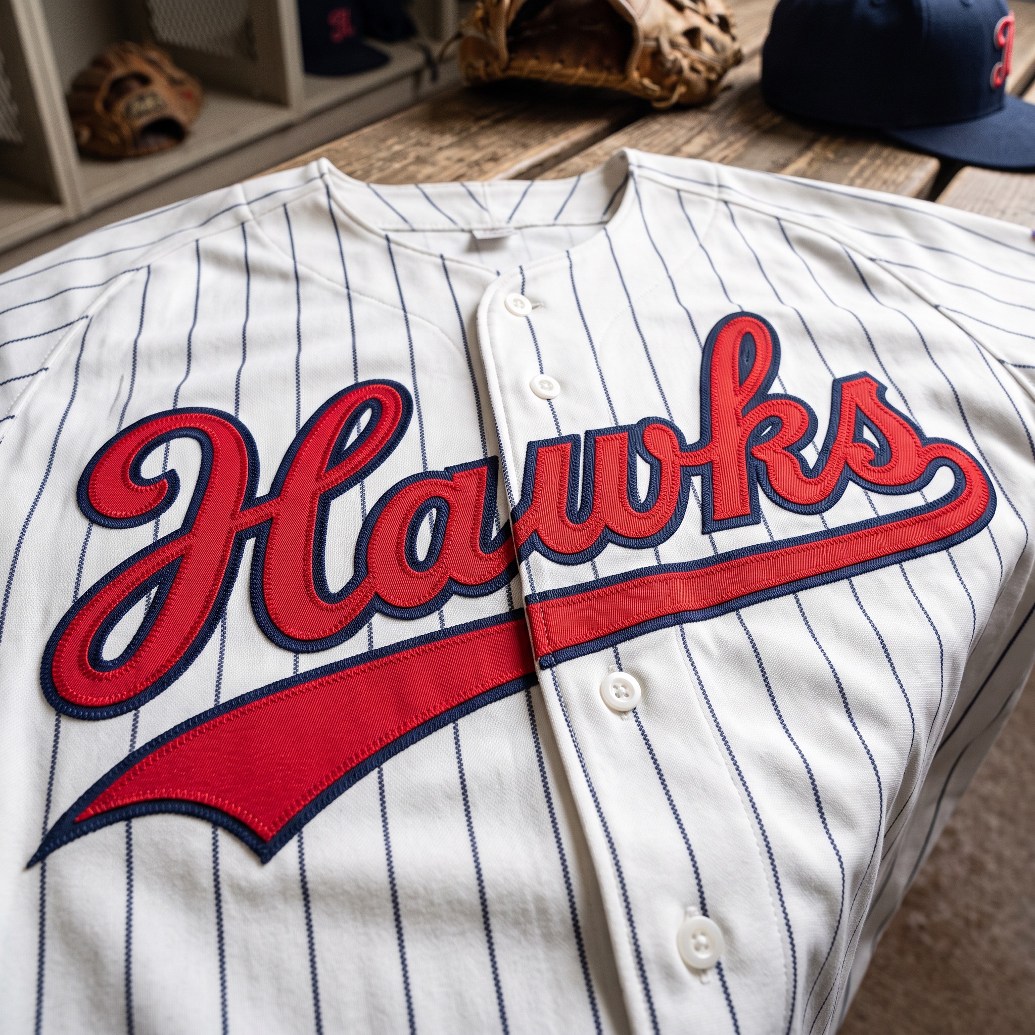 Baseball Font AI font generated with Nano Banana: the word Hawks