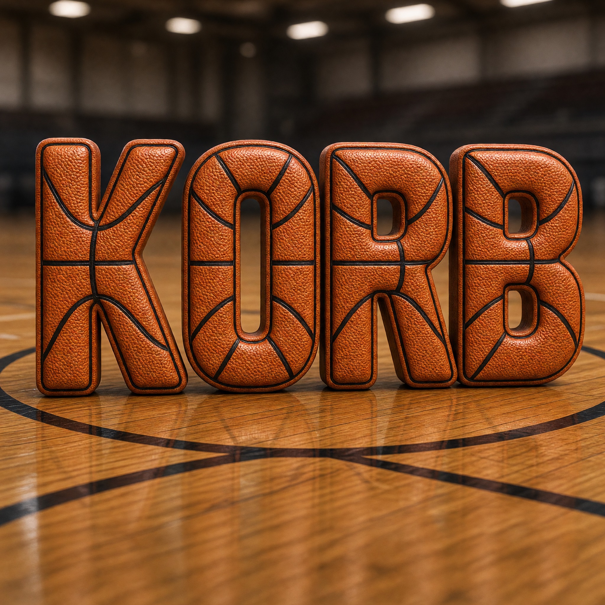 Basketball-Schrift KI-Schrift, erstellt mit Grok Imagine: das Wort KORB