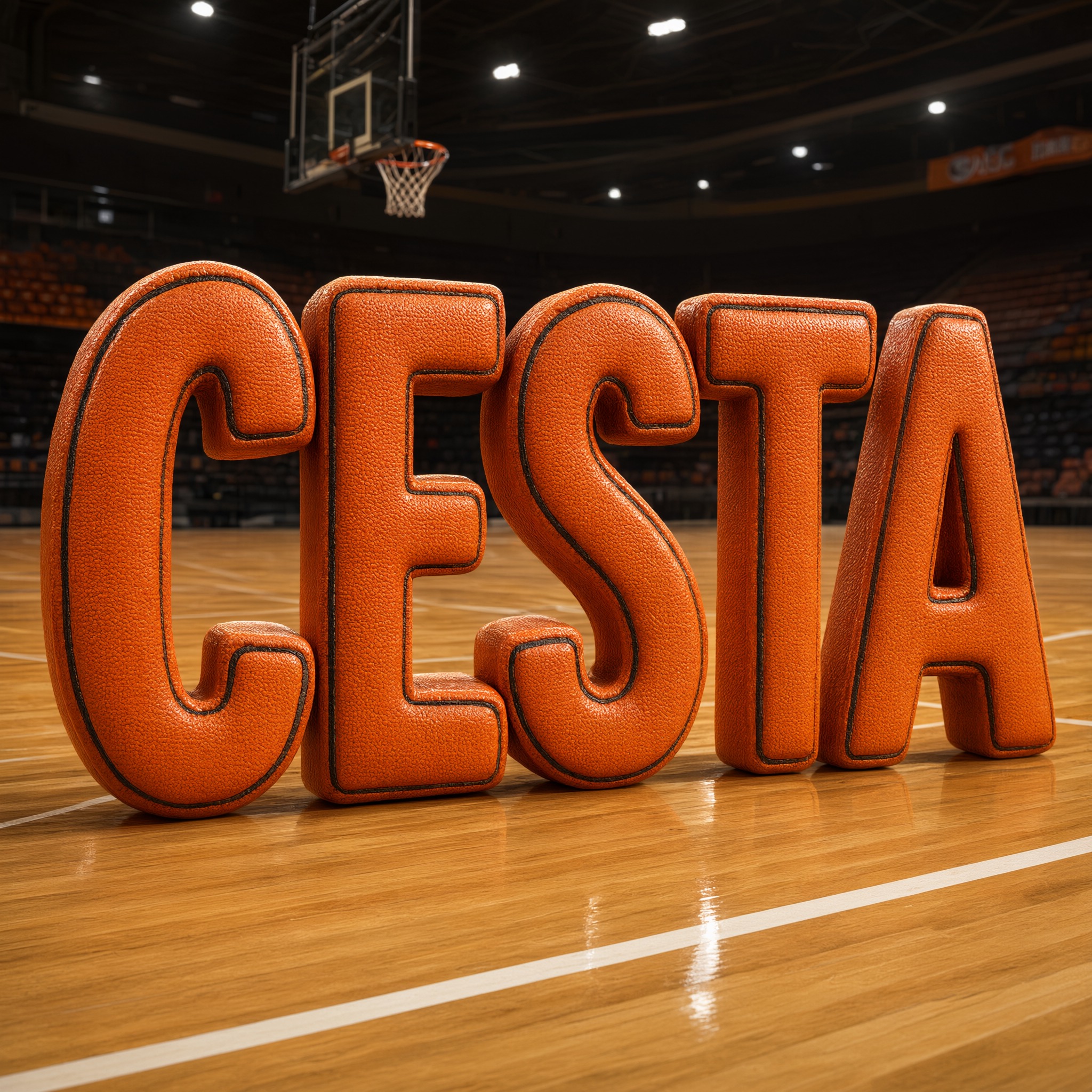 Fonte de IA Fonte de basquete gerada no Qwen-Image: a palavra CESTA
