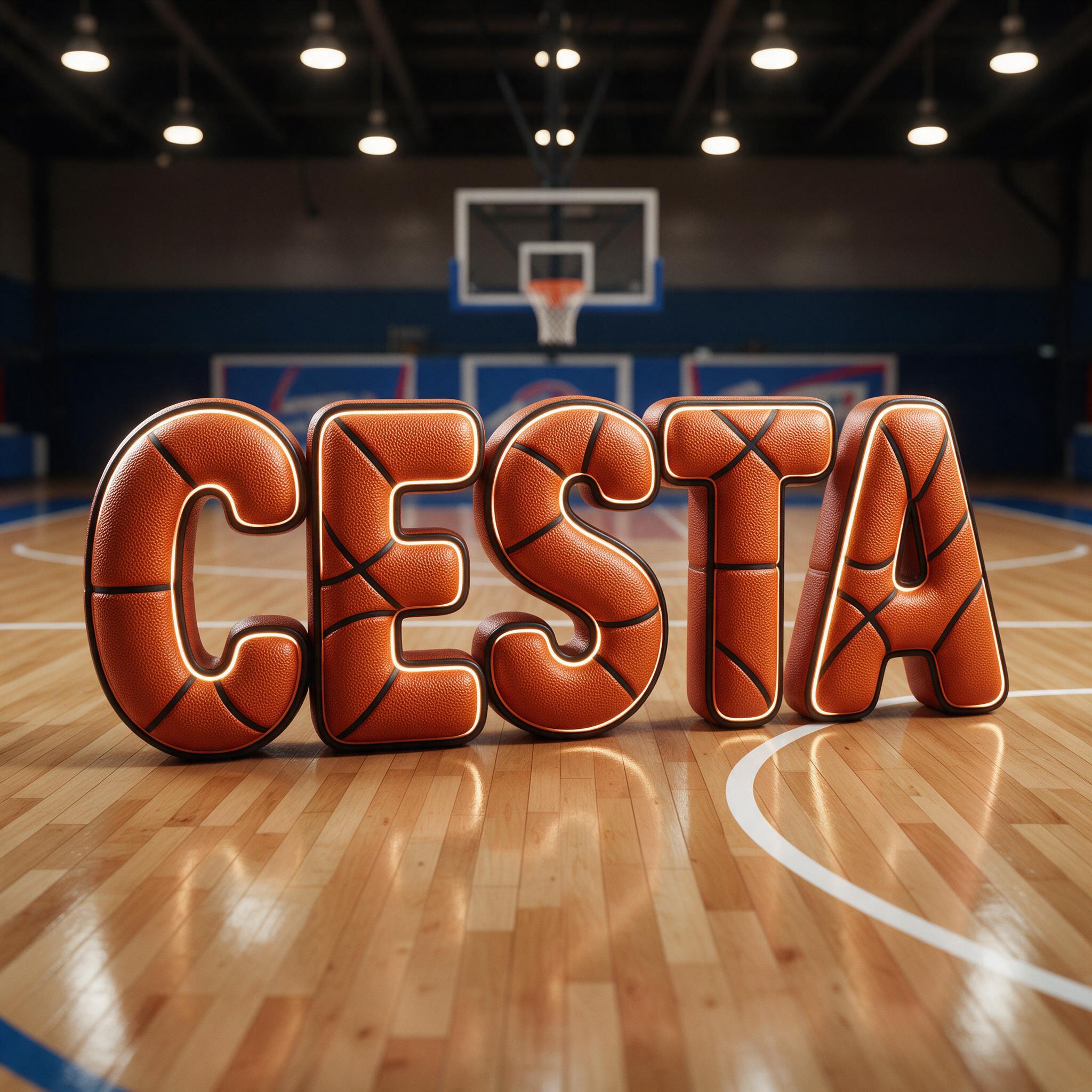 Fonte de IA Fonte de basquete gerada no Seedream: a palavra CESTA