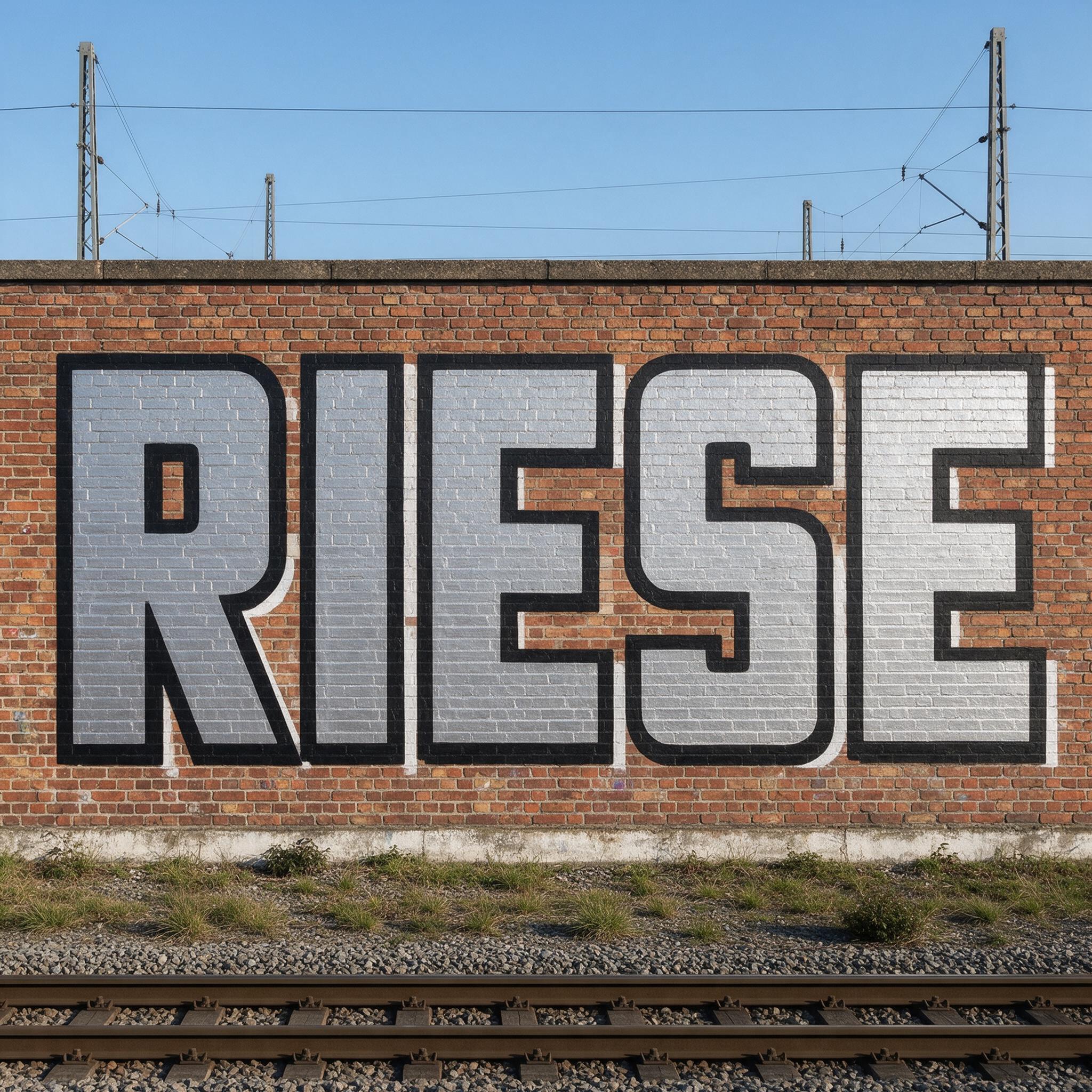 Blockbuster-Graffiti KI-Schrift, erstellt mit Seedream: das Wort RIESE