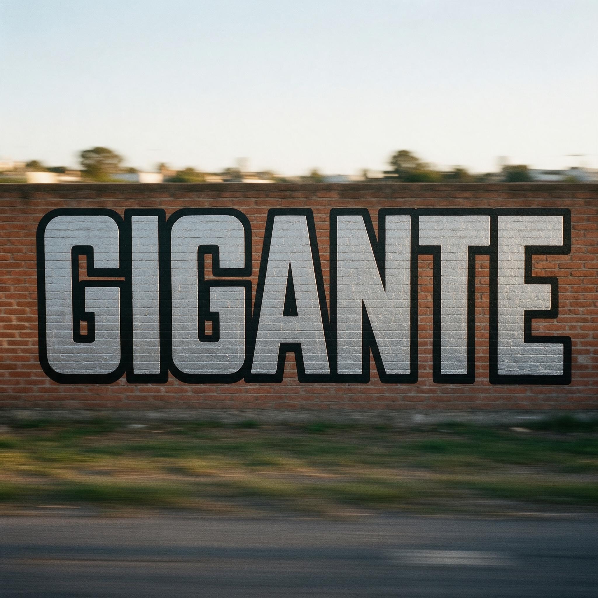 Fuente de IA Graffiti blockbuster generada con Seedream: la palabra GIGANTE