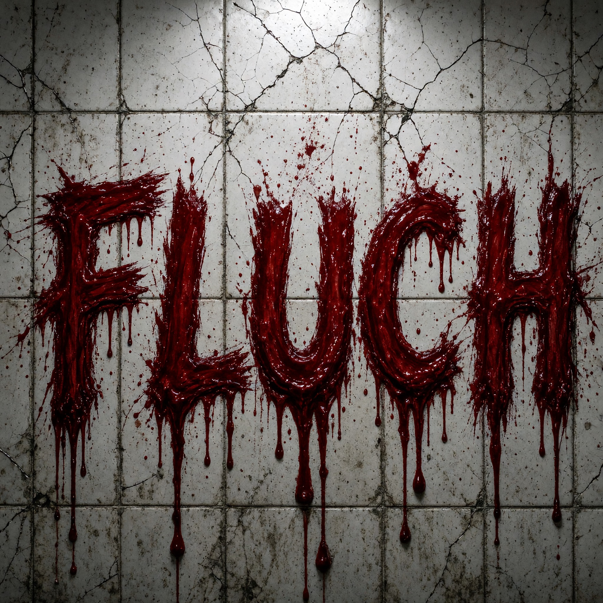 Blut-Schrift KI-Schrift, erstellt mit Grok Imagine: das Wort FLUCH