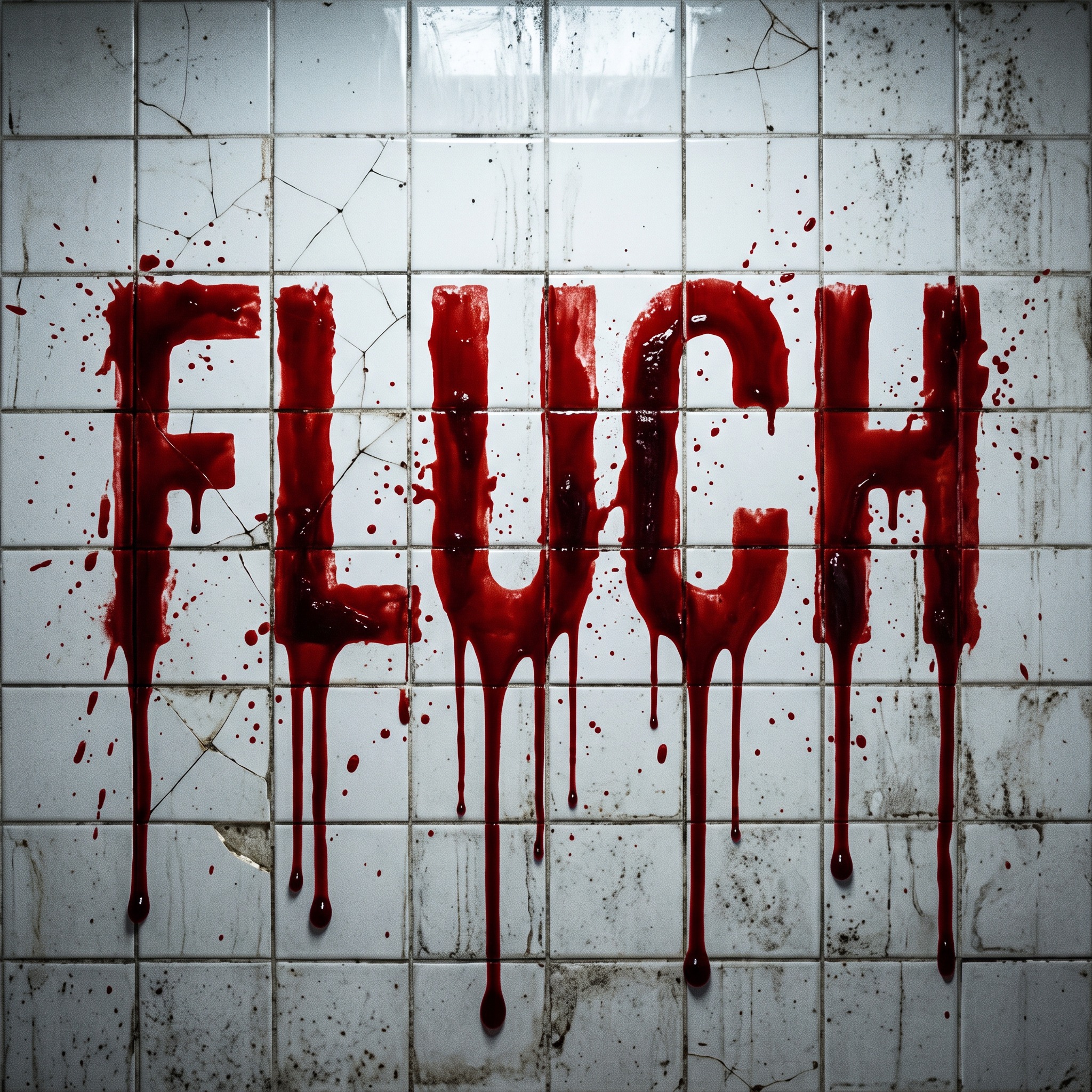 Blut-Schrift KI-Schrift, erstellt mit Nano Banana: das Wort FLUCH